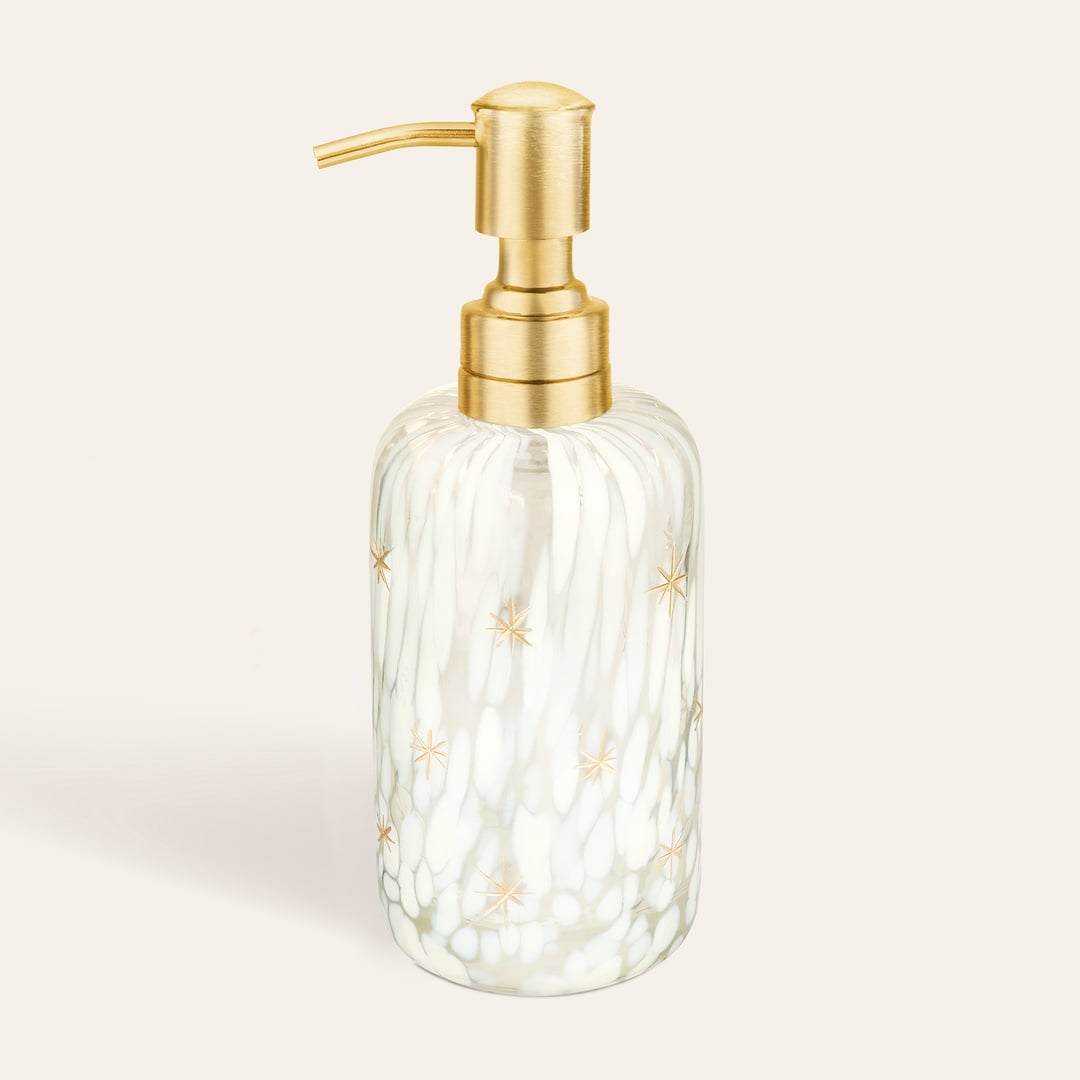 Aravalı Cam Sıvı Sabunluk 7x7x20 Cm Beyaz - Altın
