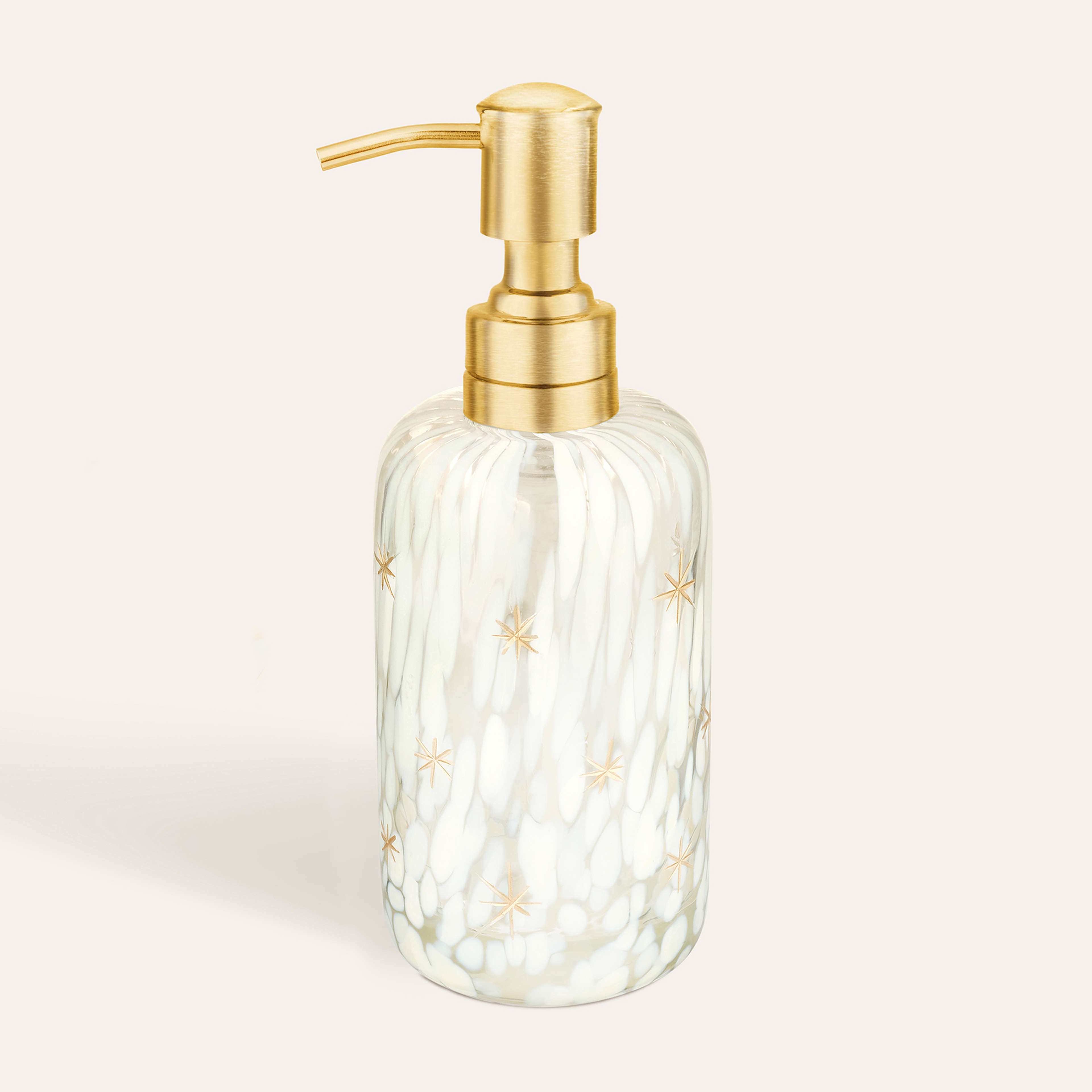 Aravalı Cam Sıvı Sabunluk 7x7x20 Cm Beyaz - Altın