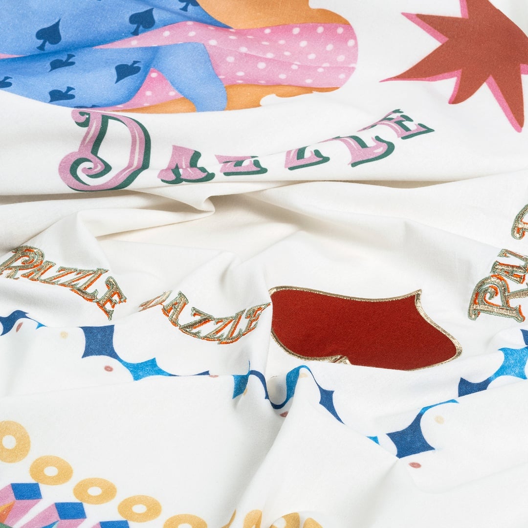 Nilüfer Dijital Baskılı Püsküllü Nakışlı Pamuk Masa Örtüsü 160x240 Cm Ekru