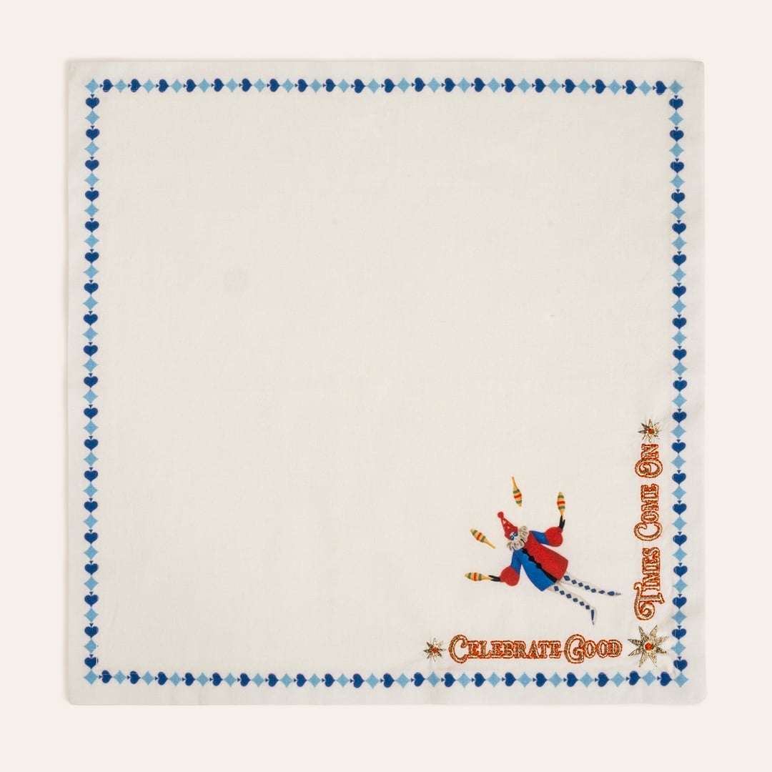 Nilüfer Dijital Baskılı Nakışlı Pamuk Peçete Seti 45x45 Cm Ekru - Mavi