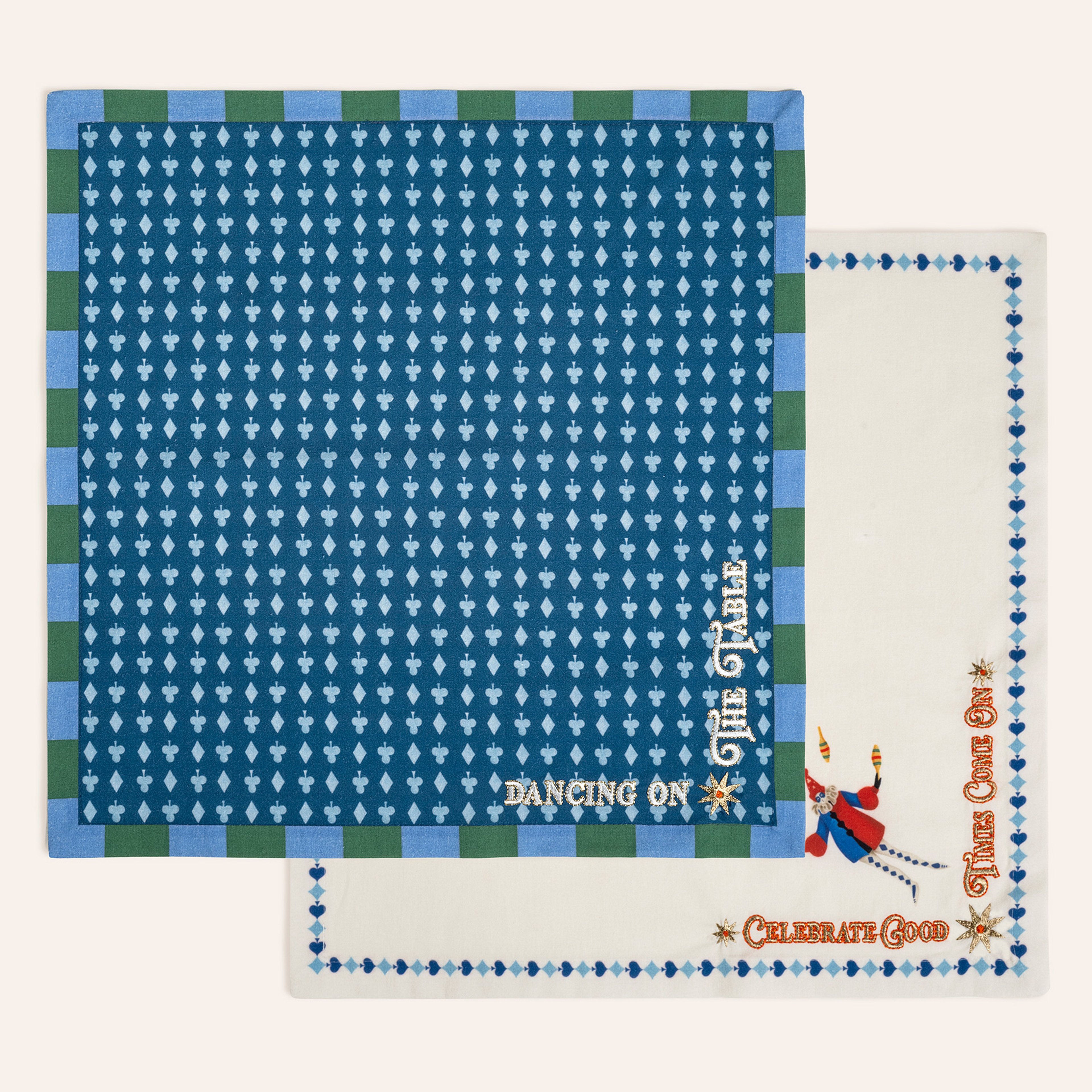 Nilüfer Dijital Baskılı Nakışlı Pamuk Peçete Seti 45x45 Cm Ekru - Mavi
