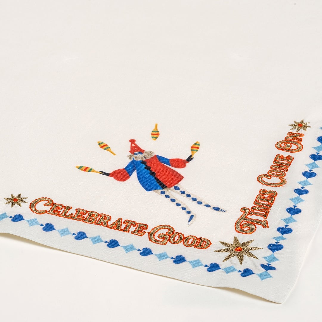 Nilüfer Dijital Baskılı Nakışlı Pamuk Peçete Seti 45x45 Cm Ekru - Mavi