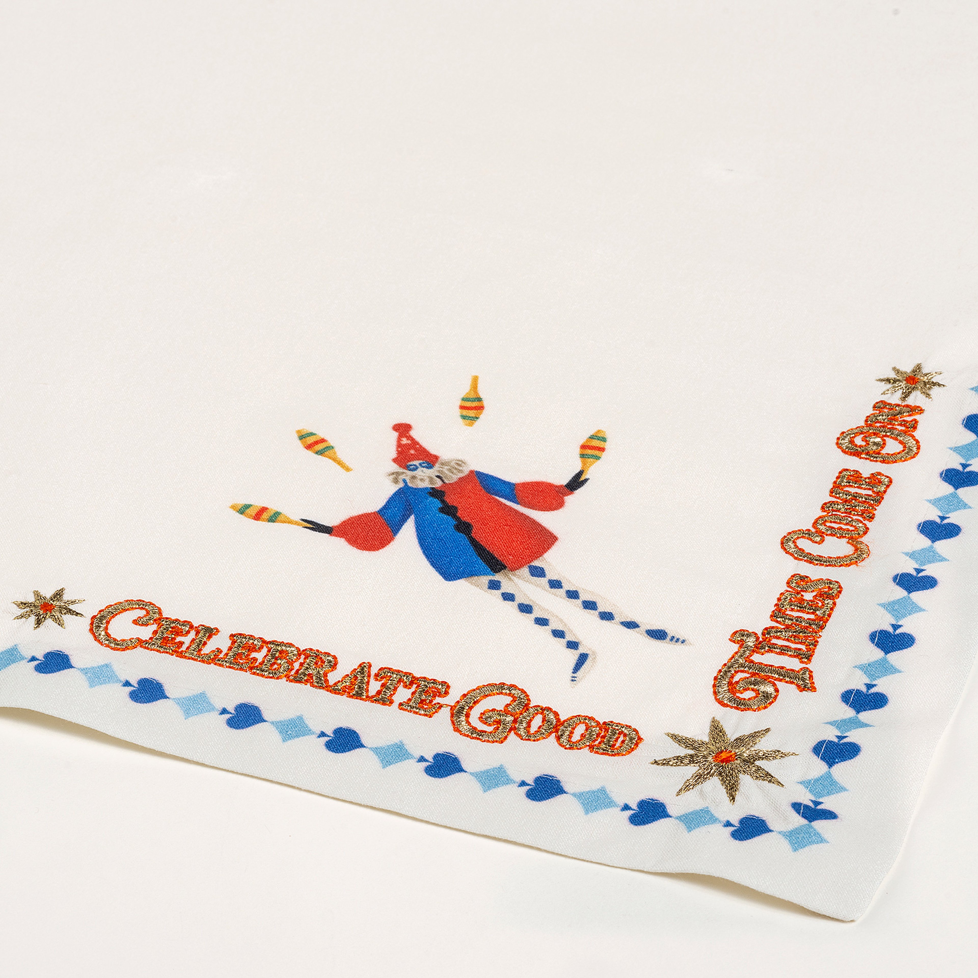 Nilüfer Dijital Baskılı Nakışlı Pamuk Peçete Seti 45x45 Cm Ekru - Mavi