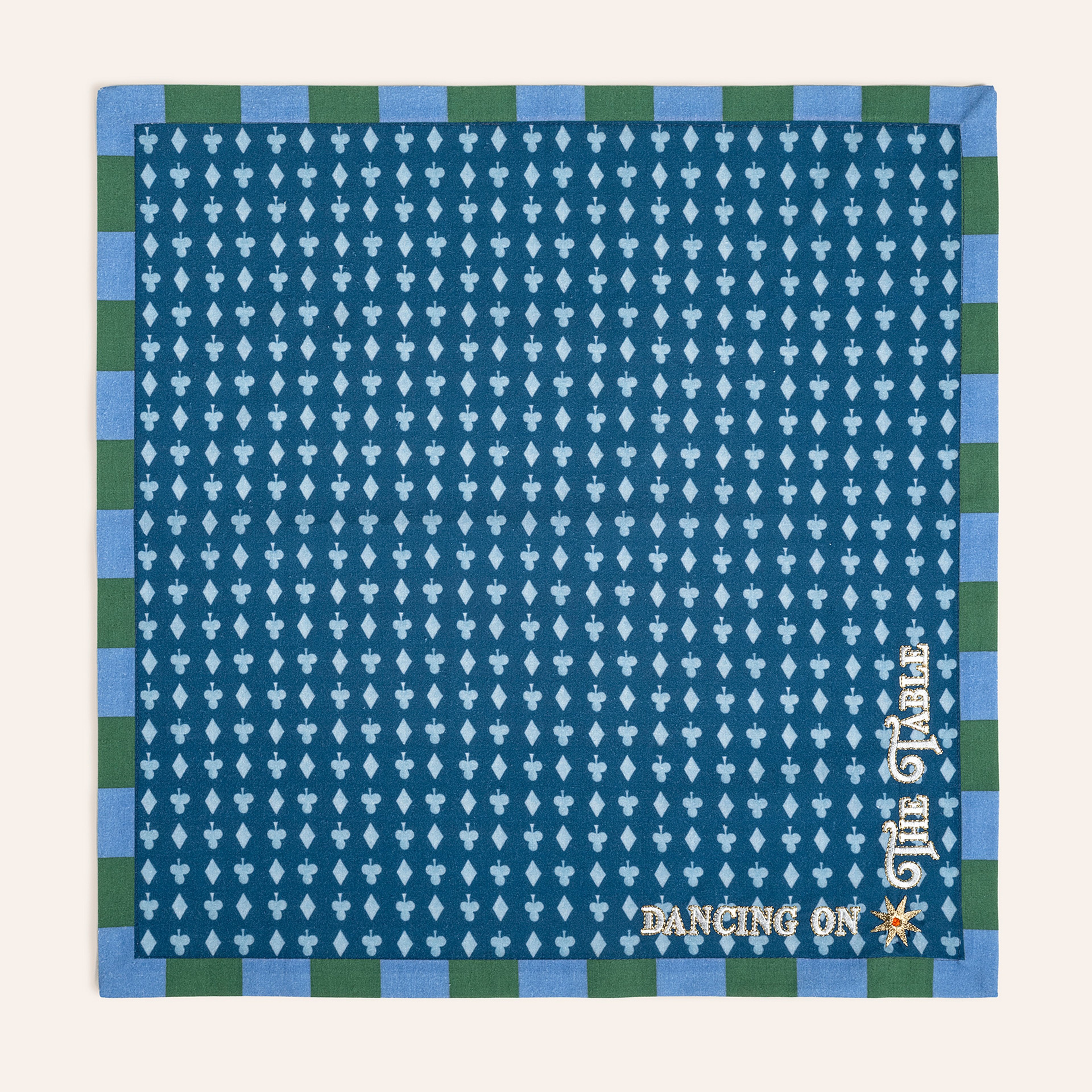 Nilüfer Dijital Baskılı Nakışlı Pamuk Peçete Seti 45x45 Cm Ekru - Mavi