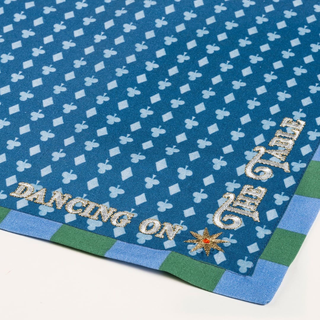 Nilüfer Dijital Baskılı Nakışlı Pamuk Peçete Seti 45x45 Cm Ekru - Mavi