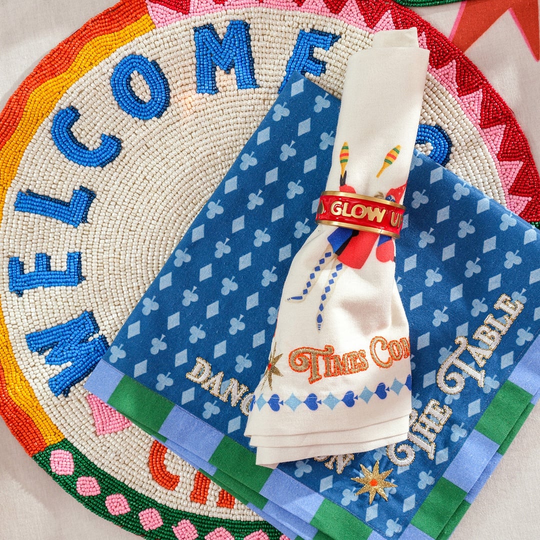 Nilüfer Dijital Baskılı Nakışlı Pamuk Peçete Seti 45x45 Cm Ekru - Mavi