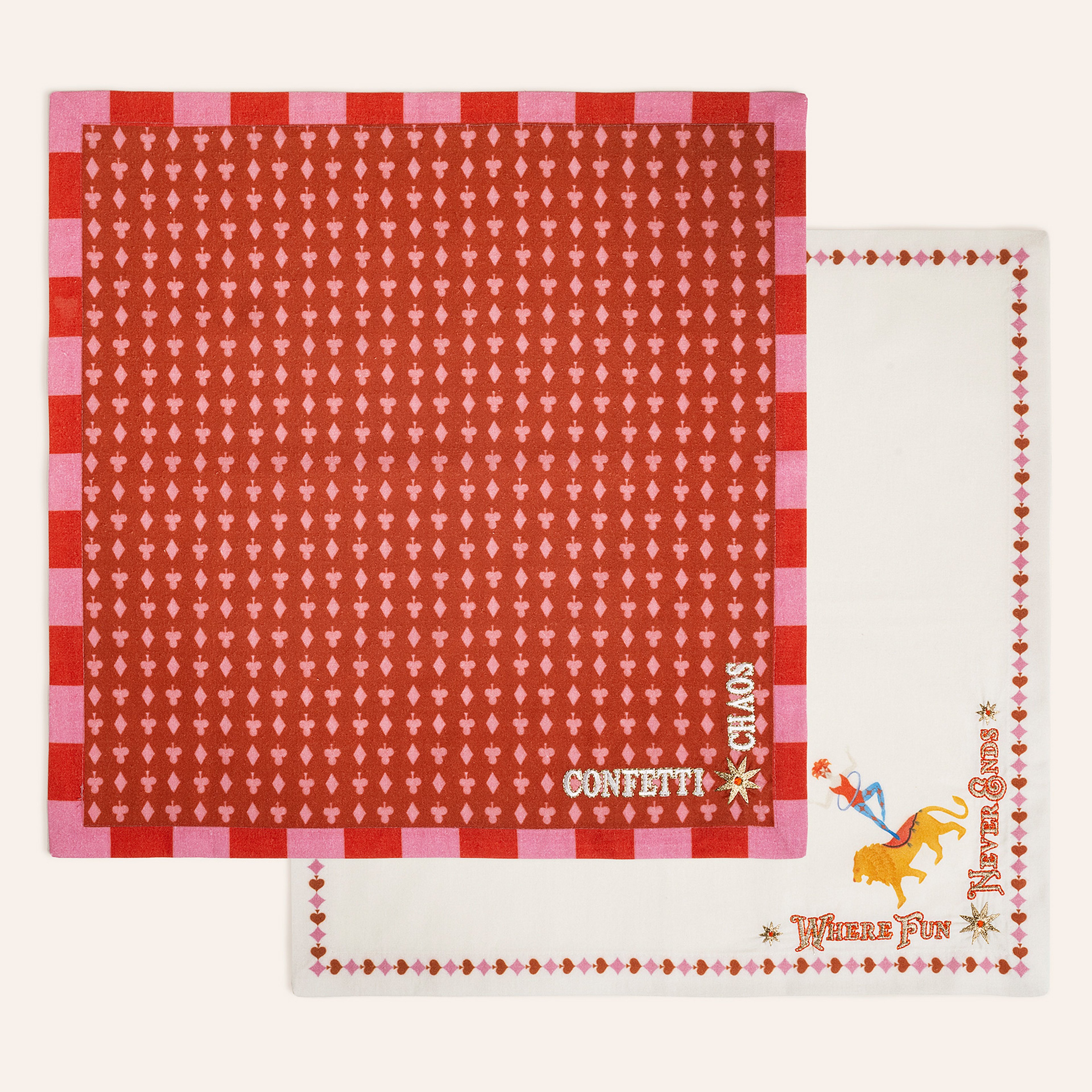 Nilüfer Dijital Baskılı Nakışlı Pamuk Peçete Seti 45x45 Cm Ekru - Kırmızı