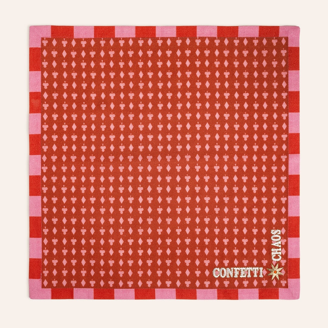 Nilüfer Dijital Baskılı Nakışlı Pamuk Peçete Seti 45x45 Cm Ekru - Kırmızı