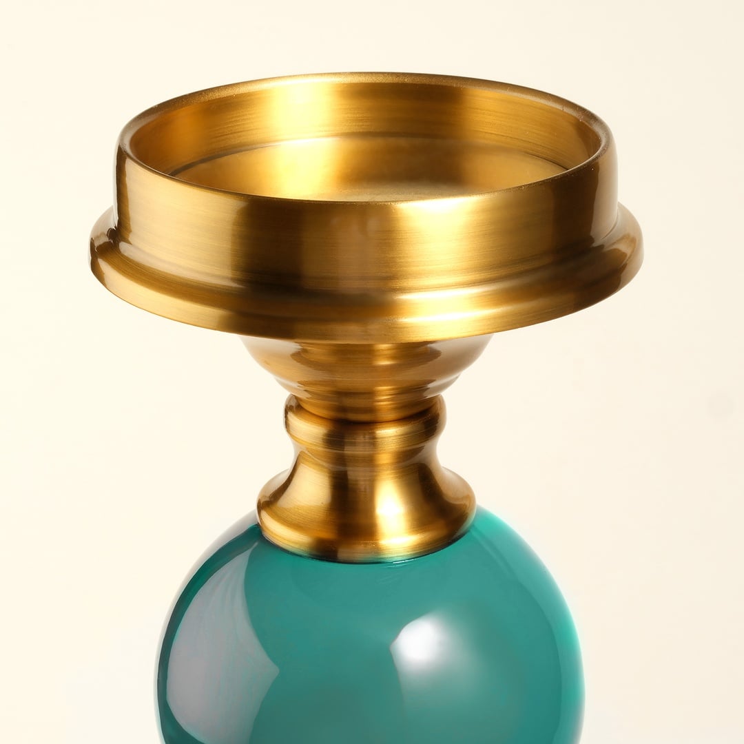 Tanbu Porselen Şamdan 12x12x54 Cm Koyu Mavi - Yeşil