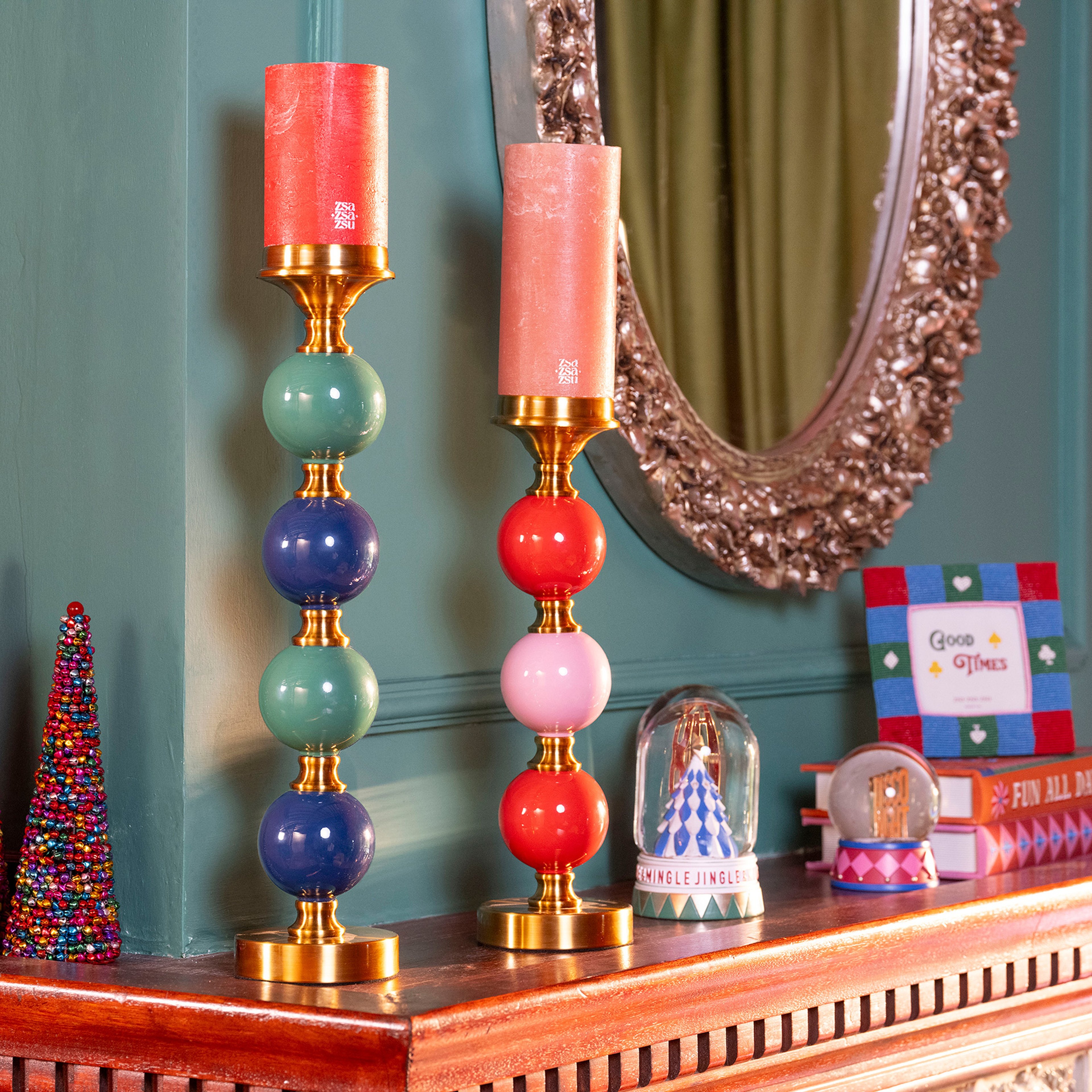 Tanbu Porselen Şamdan 12x12x54 Cm Koyu Mavi - Yeşil