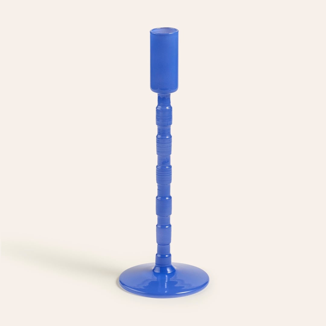 Aravalı Borosilikat Cam Şamdan 9x9x25 Cm Mavi