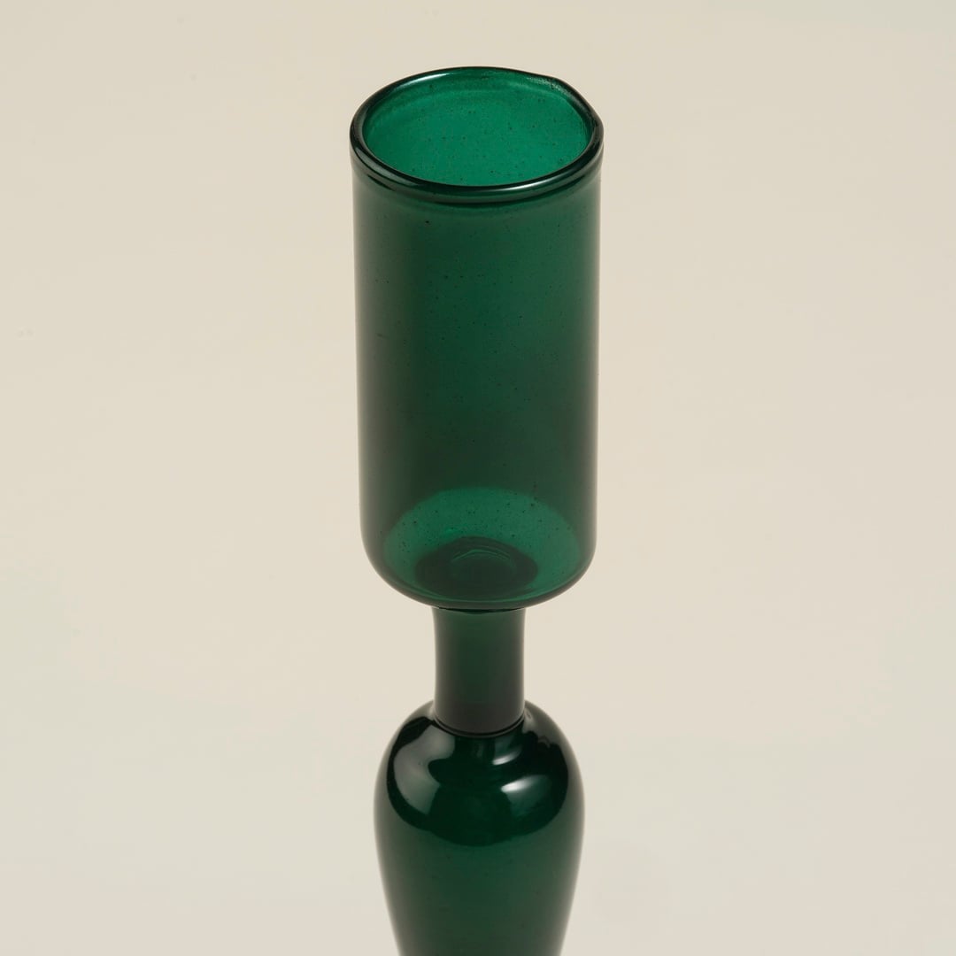 Aravalı Borosilikat Cam Şamdan 9x9x22 Cm Yeşil