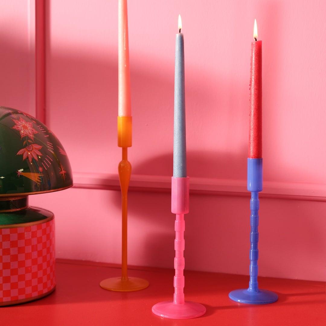 Aravalı Borosilikat Cam Şamdan 8x8x22 Cm Pembe