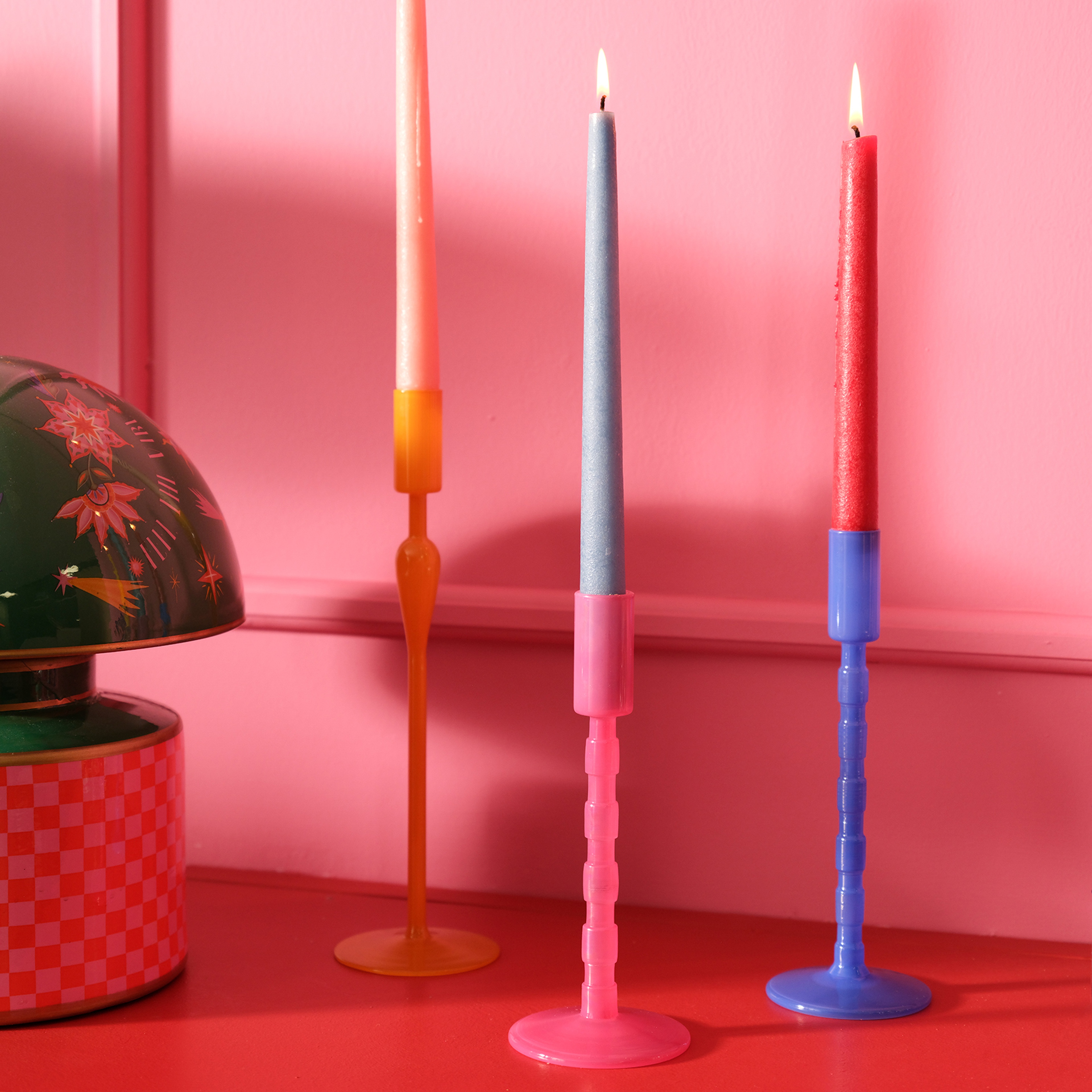 Aravalı Borosilikat Cam Şamdan 8x8x22 Cm Pembe