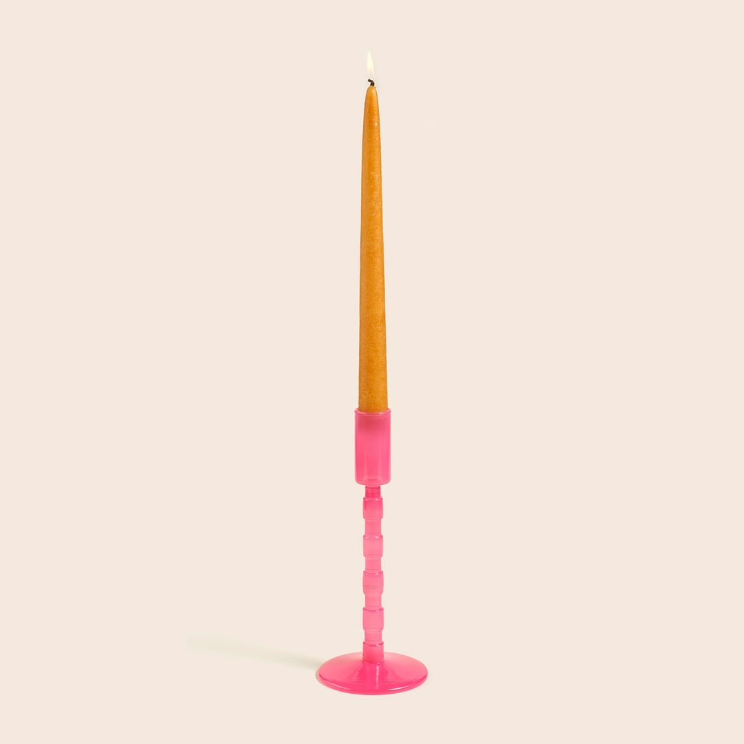 Aravalı Borosilikat Cam Şamdan 8x8x22 Cm Pembe