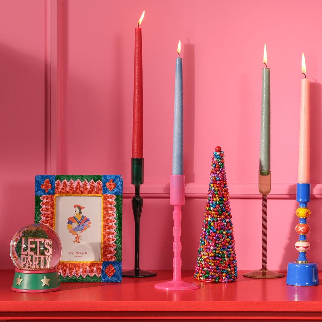 Aravalı Borosilikat Cam Şamdan 8x8x22 Cm Pembe