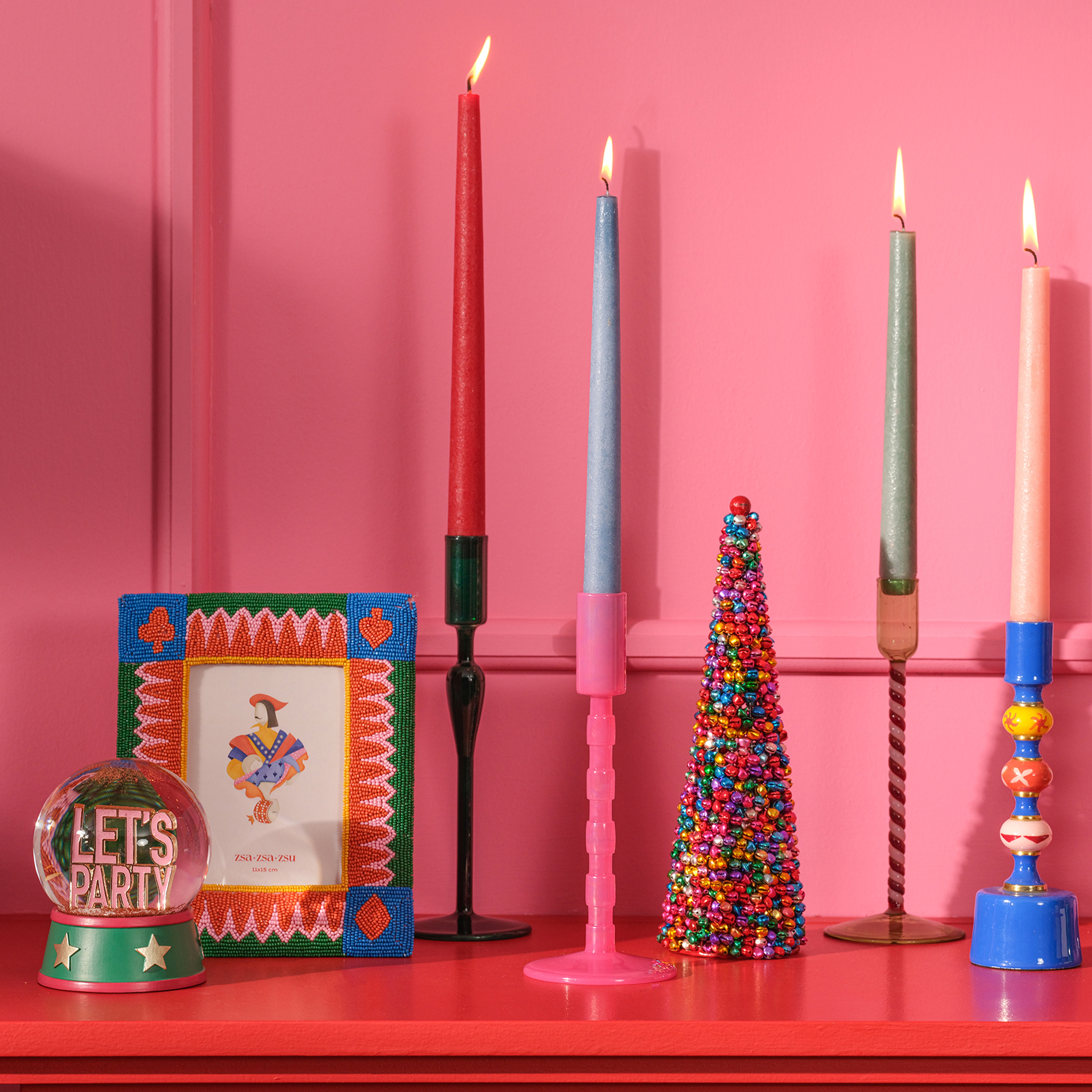 Aravalı Borosilikat Cam Şamdan 8x8x22 Cm Pembe