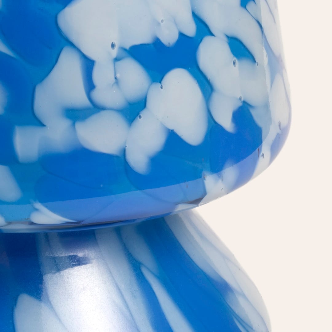 Aravalı Cam Mumluk 10x10x13 Cm Mavi - Beyaz