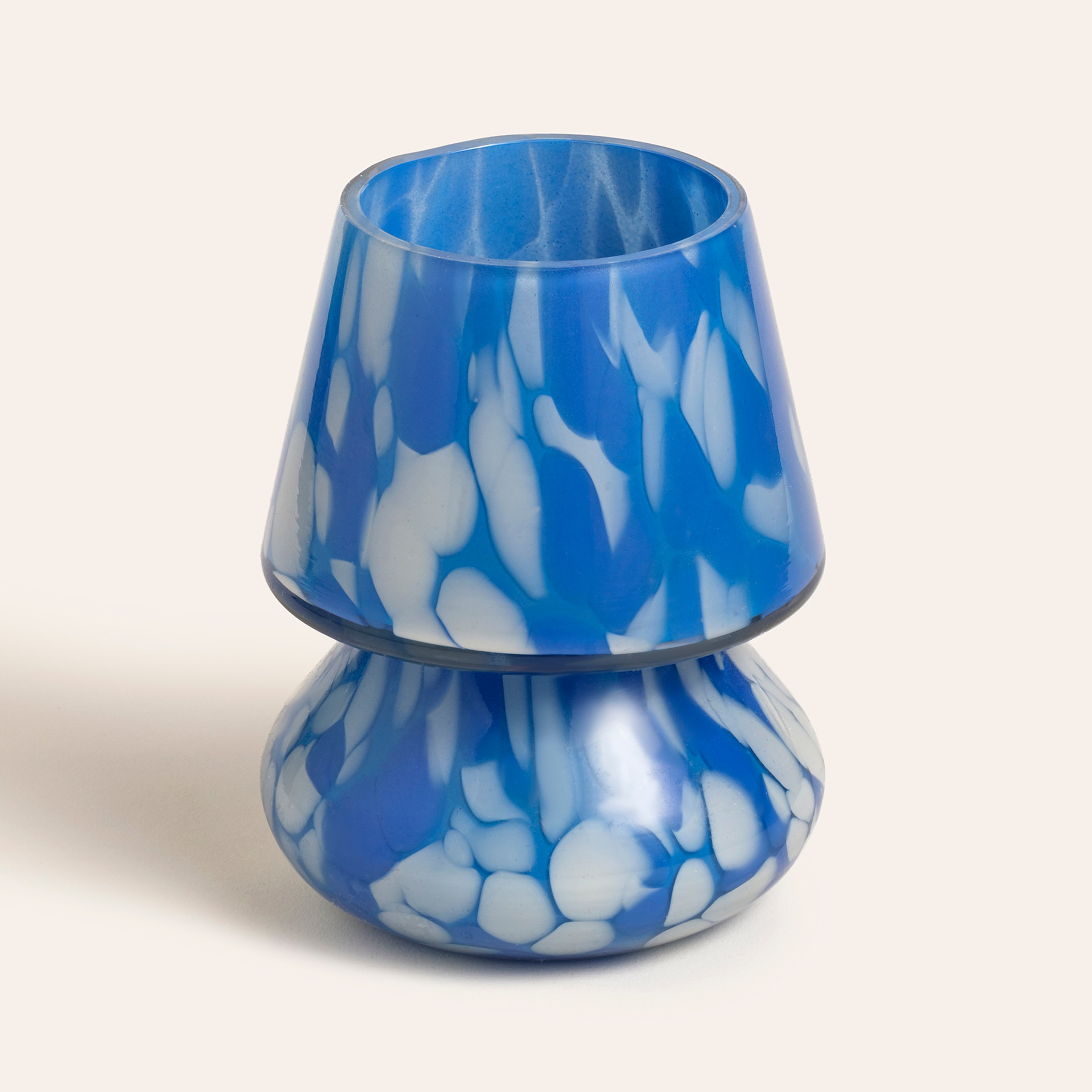 Aravalı Cam Mumluk 10x10x13 Cm Mavi - Beyaz