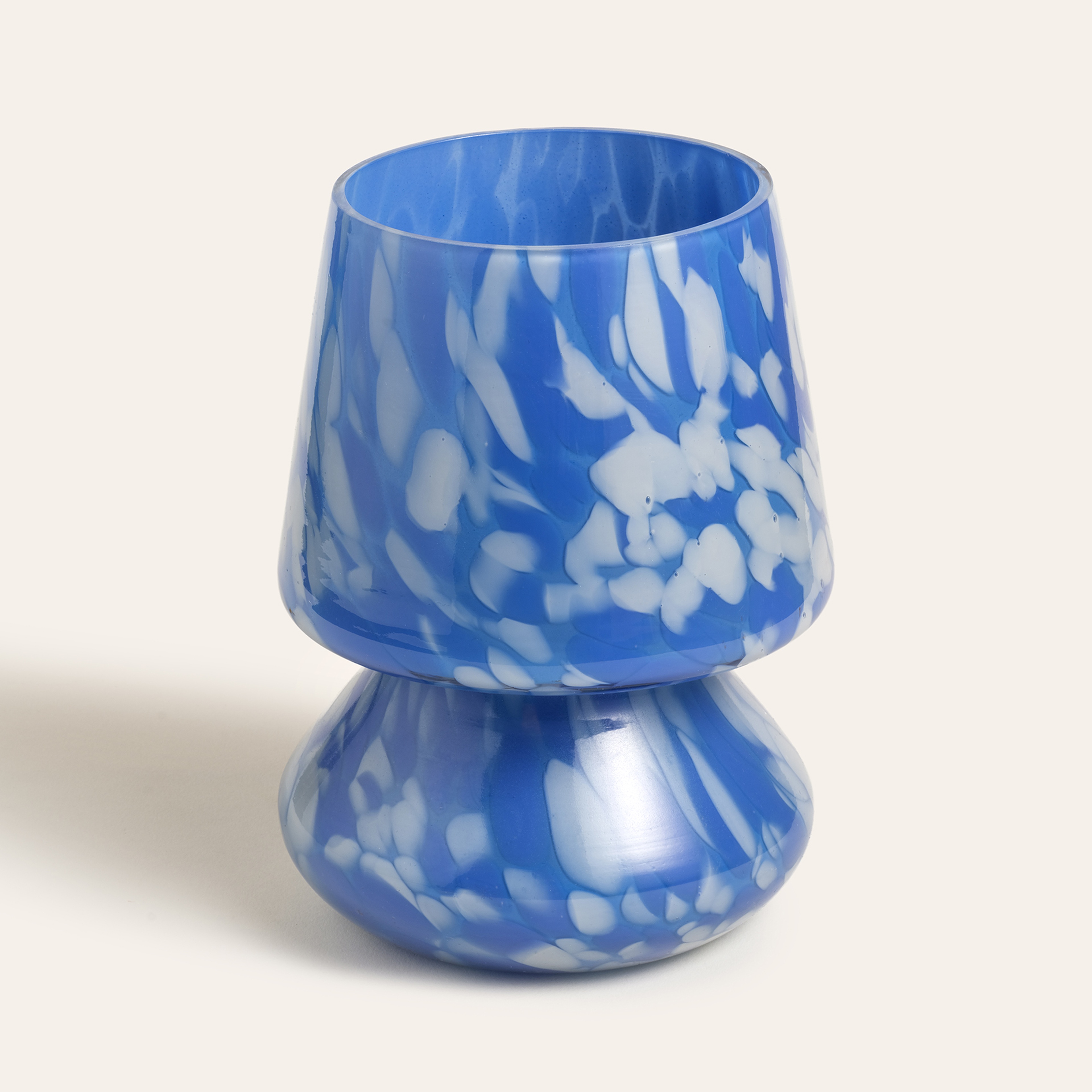 Aravalı Cam Mumluk 14x14x18 Cm Mavi - Beyaz