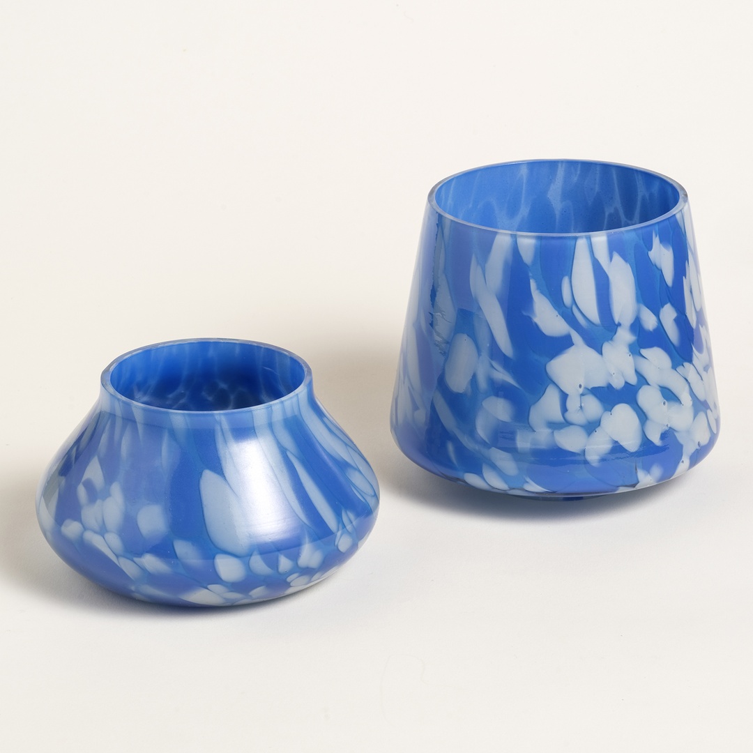 Aravalı Cam Mumluk 14x14x18 Cm Mavi - Beyaz