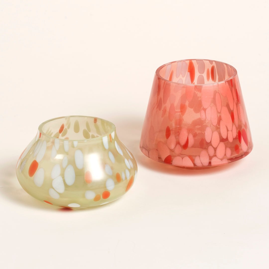 Aravalı Cam Mumluk 10x10x13 Cm Turuncu - Beyaz