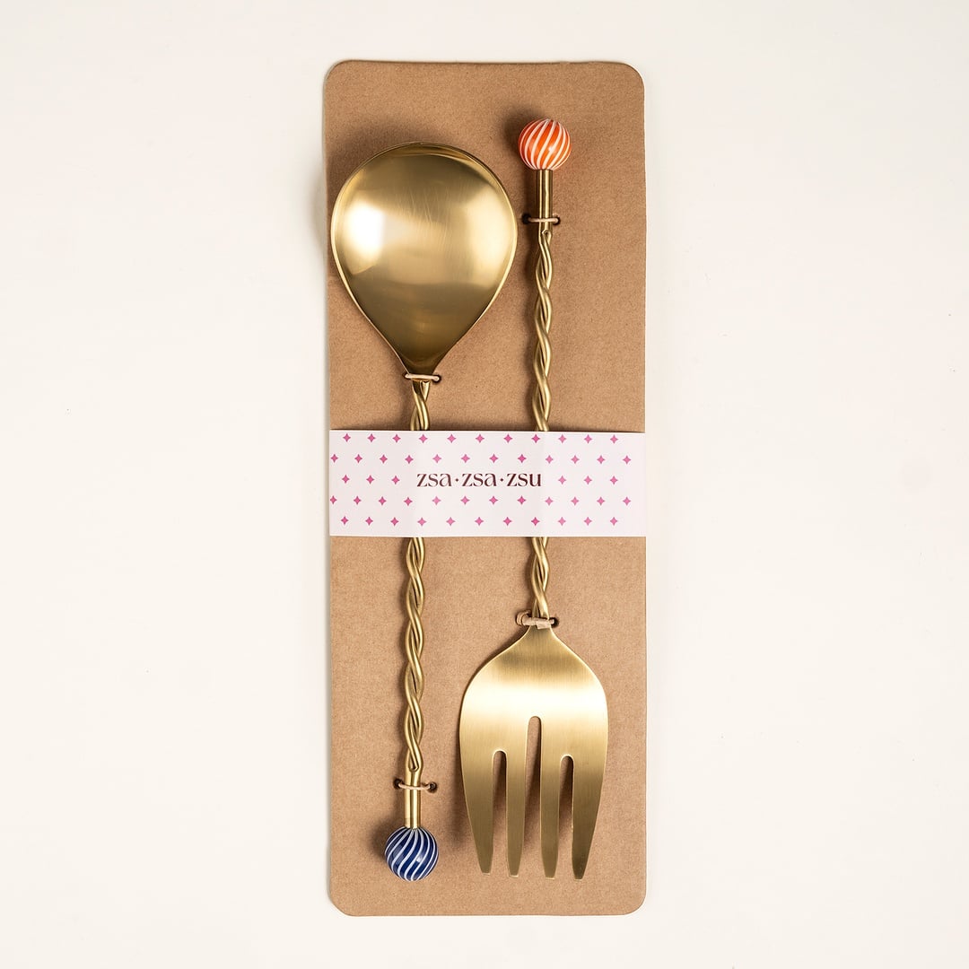 Rampur Çelik - Pirinç Salata Kaşık Seti 7x28x2 Cm Mavi-turuncu