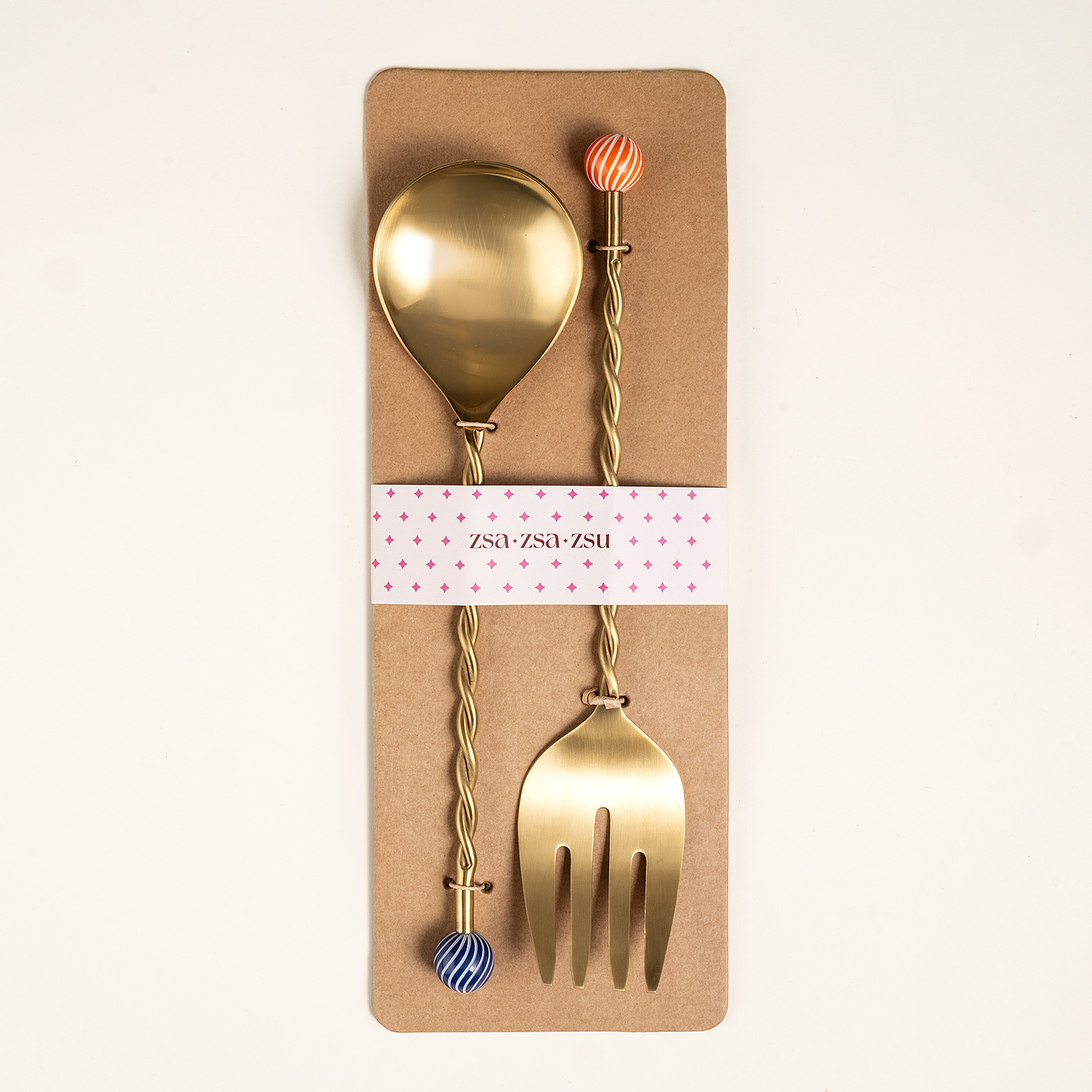 Rampur Çelik - Pirinç Salata Kaşık Seti 7x28x2 Cm Mavi-turuncu