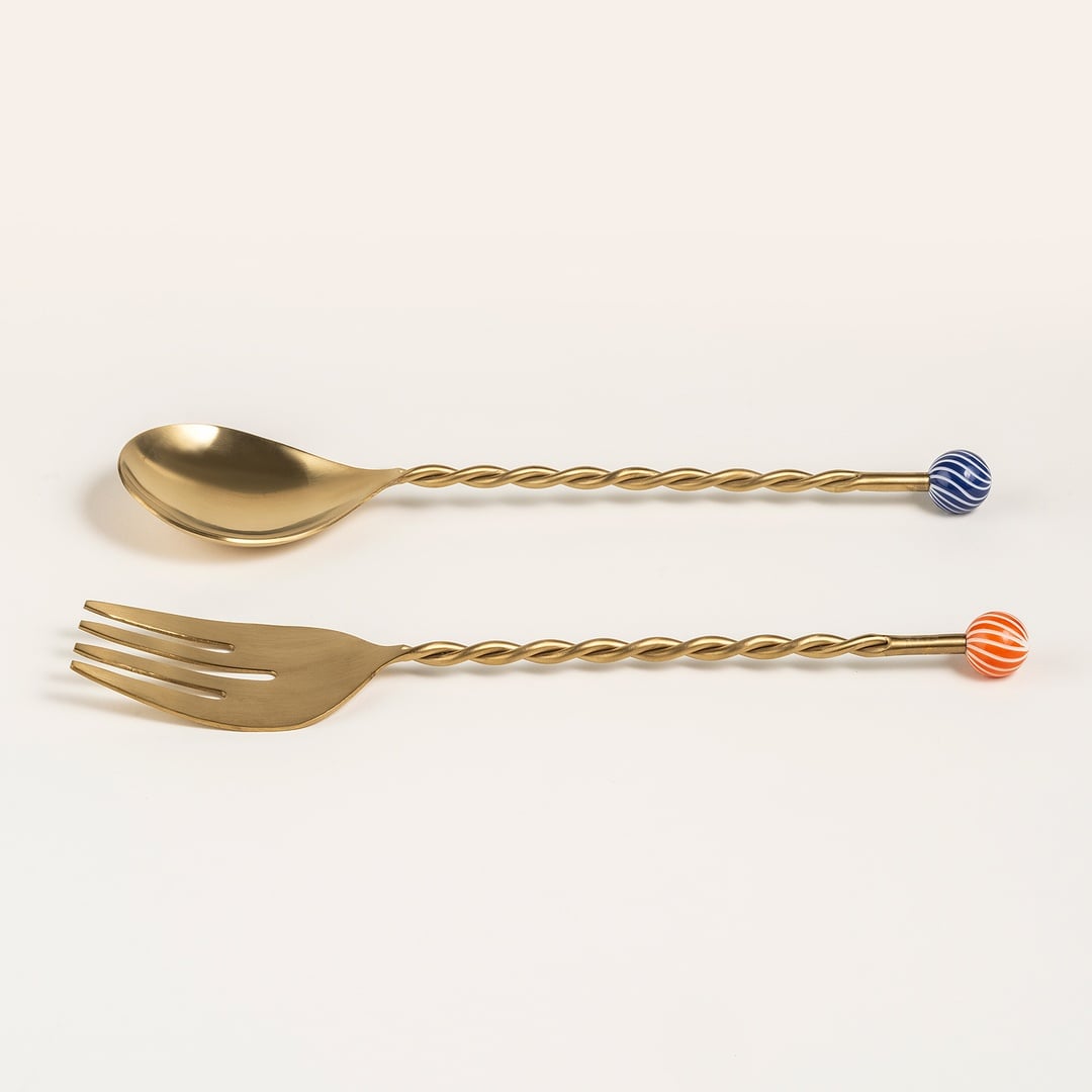 Rampur Çelik - Pirinç Salata Kaşık Seti 7x28x2 Cm Mavi-turuncu