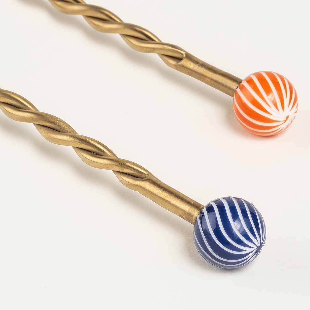 Rampur Çelik - Pirinç Salata Kaşık Seti 7x28x2 Cm Mavi-turuncu