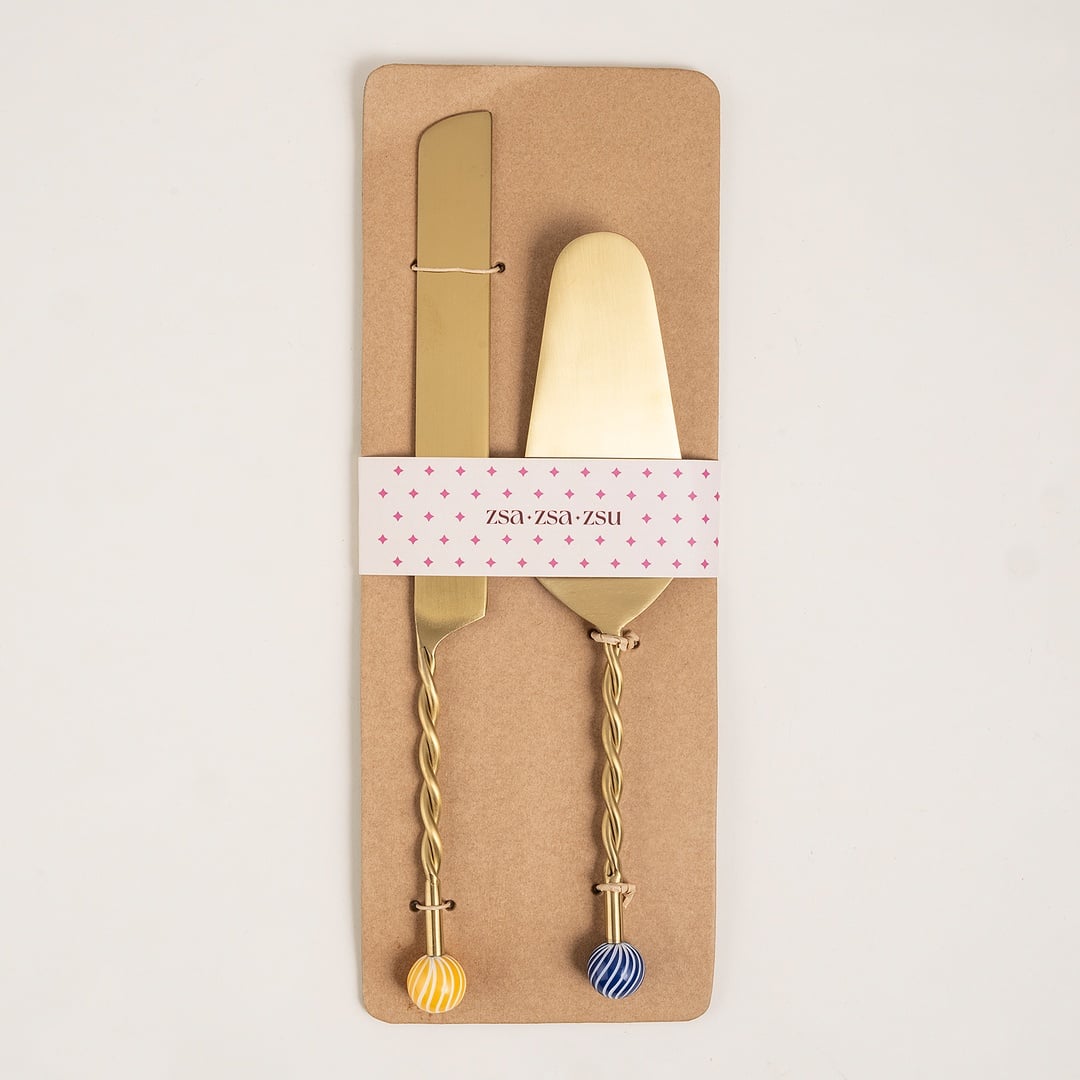 Rampur Çelik - Pirinç Servis Seti 6x30x2 Cm Mavi - Sarı