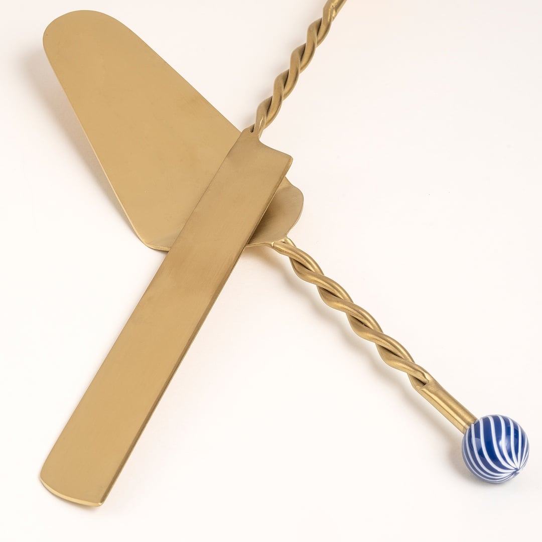 Rampur Çelik - Pirinç Servis Seti 6x30x2 Cm Mavi - Sarı