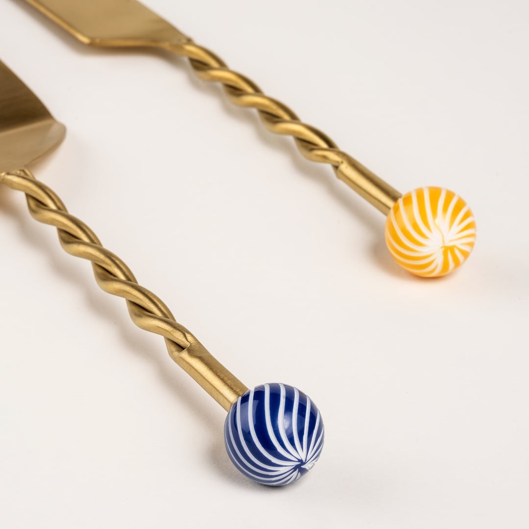 Rampur Çelik - Pirinç Servis Seti 6x30x2 Cm Mavi - Sarı