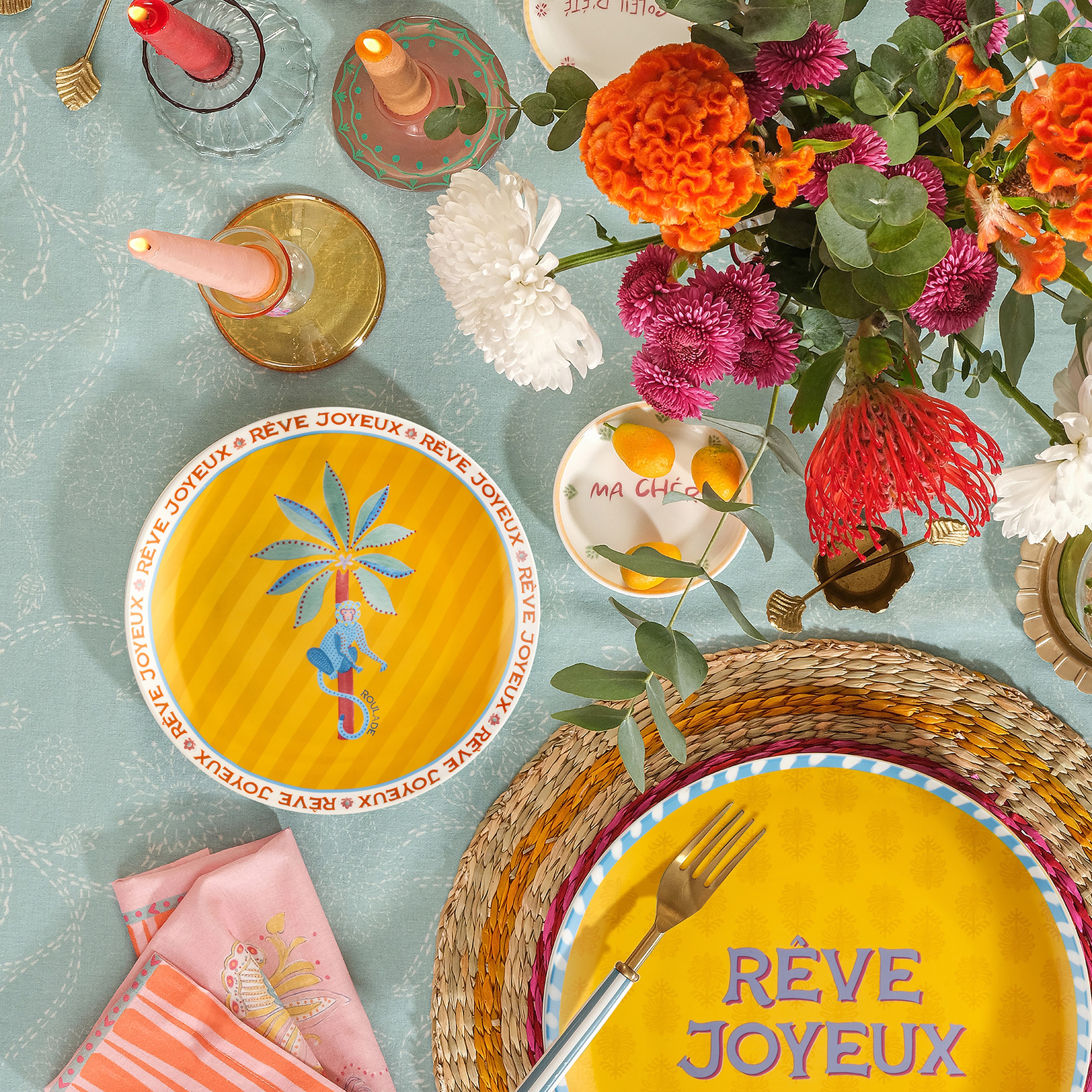 Luohu Porselen Pasta Tabağı 21 Cm Renkli