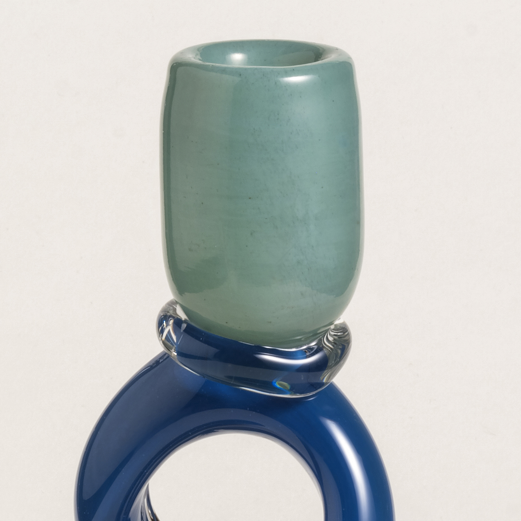 Baıta El Üretimi Cam Şamdan 12x12x29 Cm Mavi - Yeşil