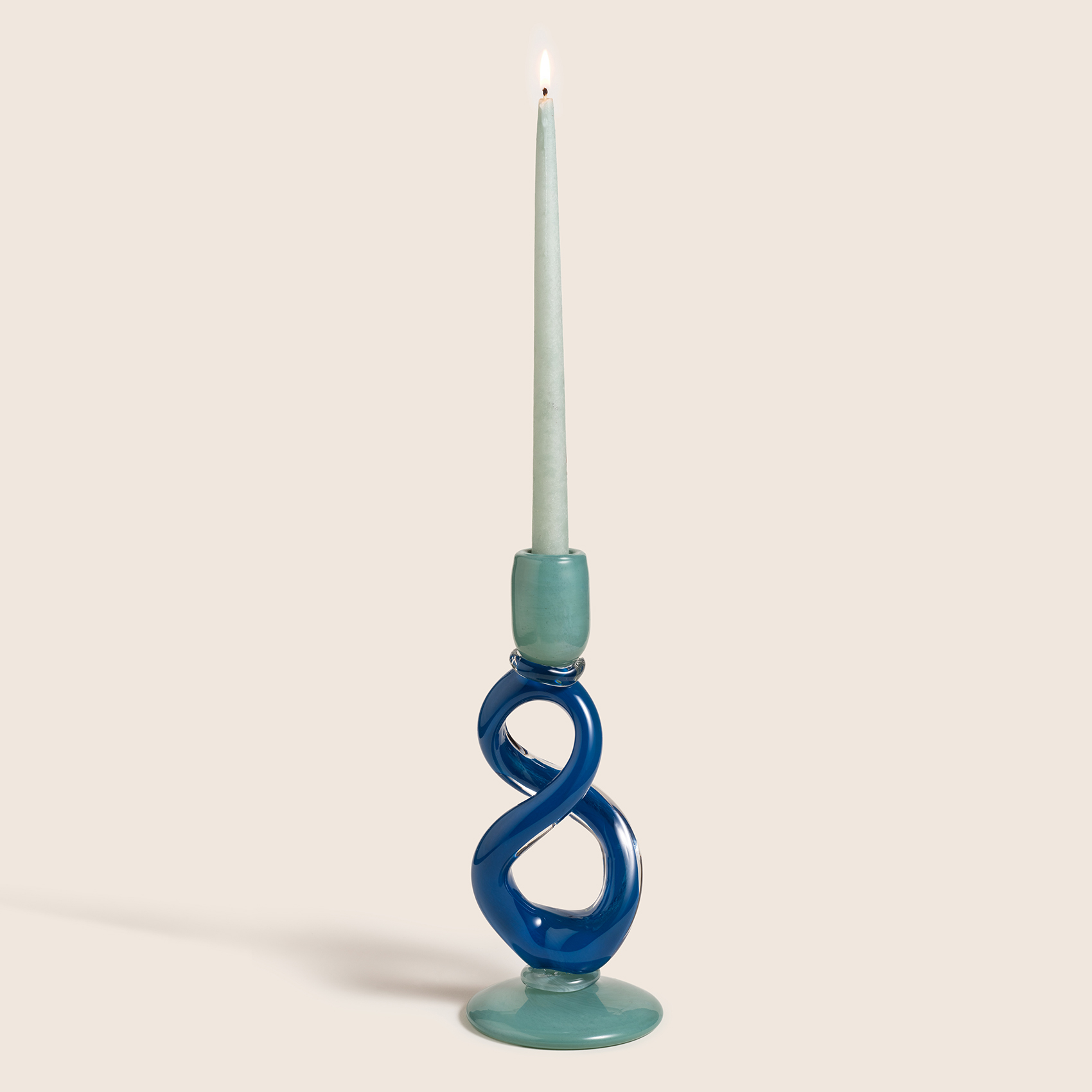 Baıta El Üretimi Cam Şamdan 12x12x29 Cm Mavi - Yeşil