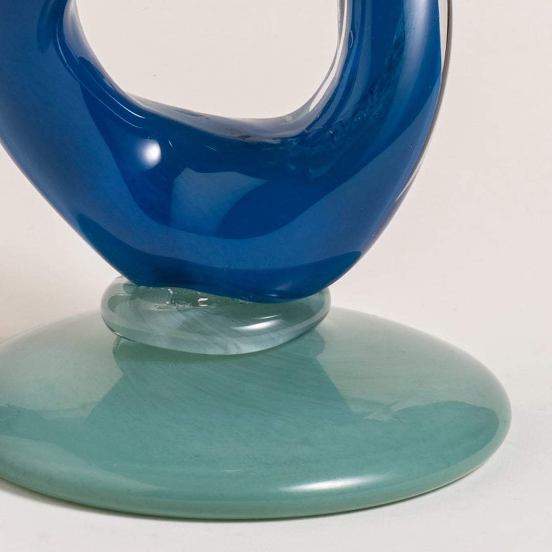 Baıta El Üretimi Cam Şamdan 12x12x29 Cm Mavi - Yeşil