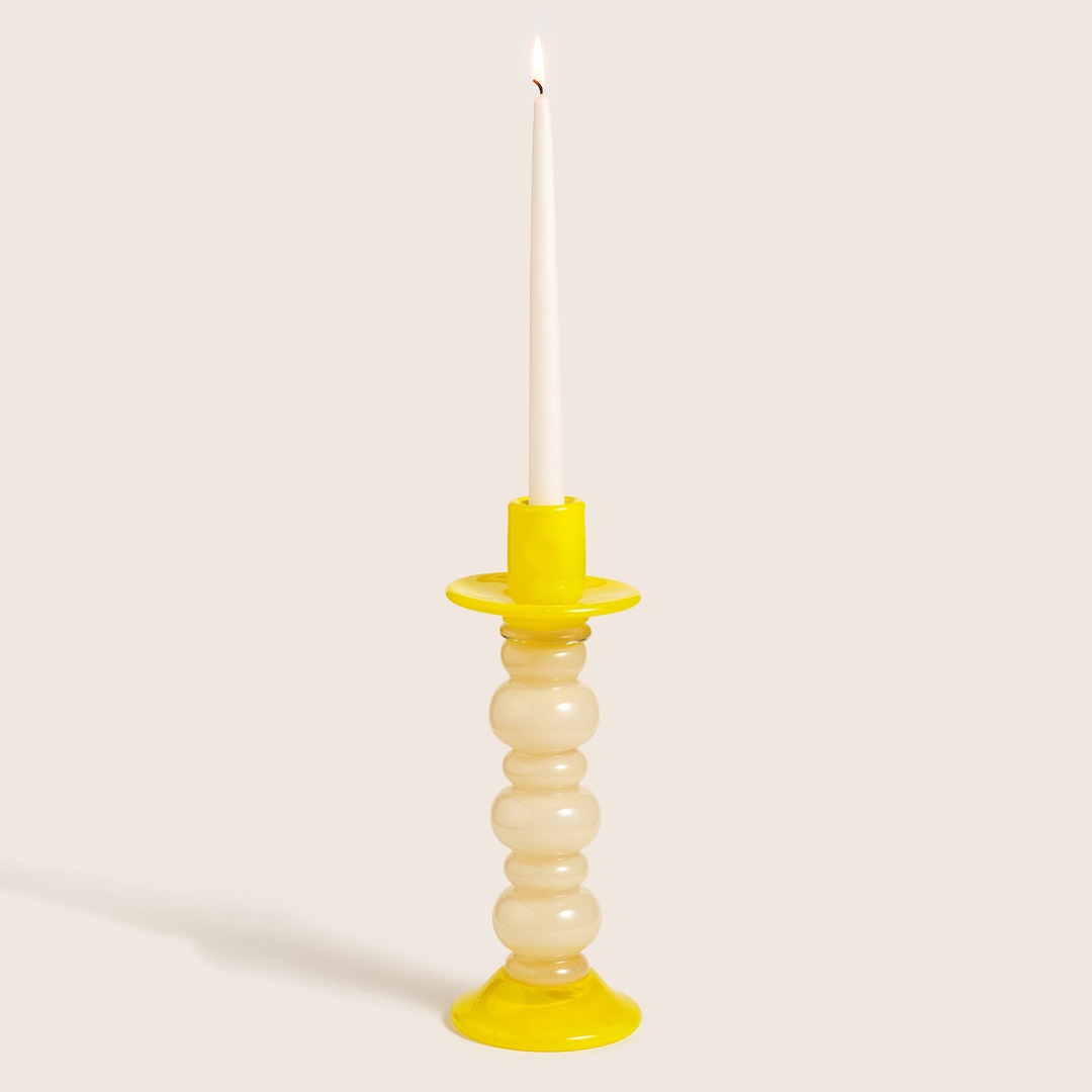 Baıta El Üretimi Cam Şamdan 12x12x34.5 Cm Sarı