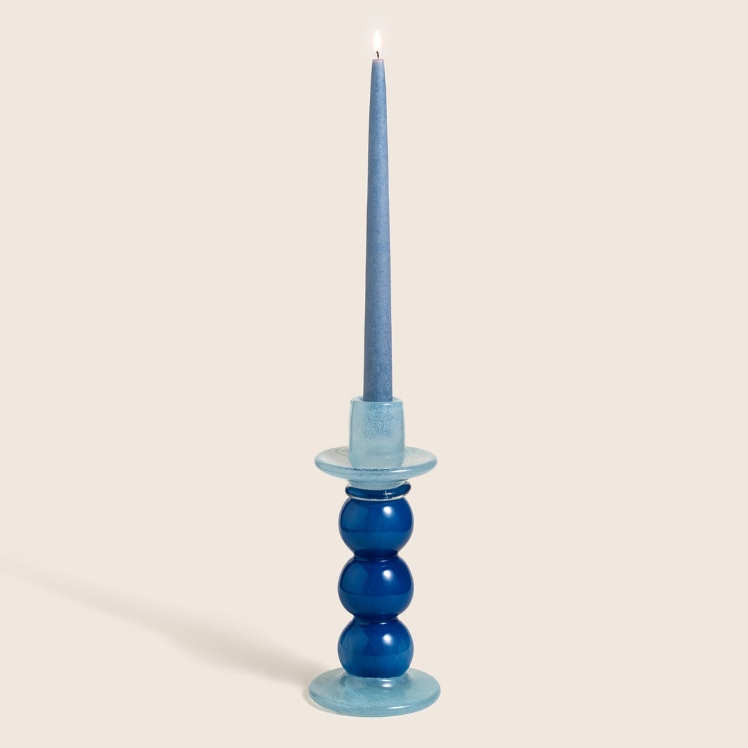 Baıta El Üretimi Cam Şamdan 10.5x10.5x24 Cm Mavi - Lacıvert