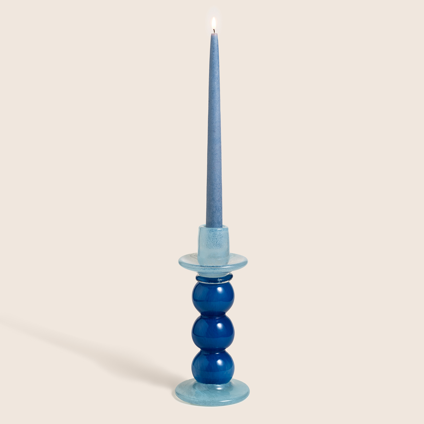 Baıta El Üretimi Cam Şamdan 10.5x10.5x24 Cm Mavi - Lacıvert