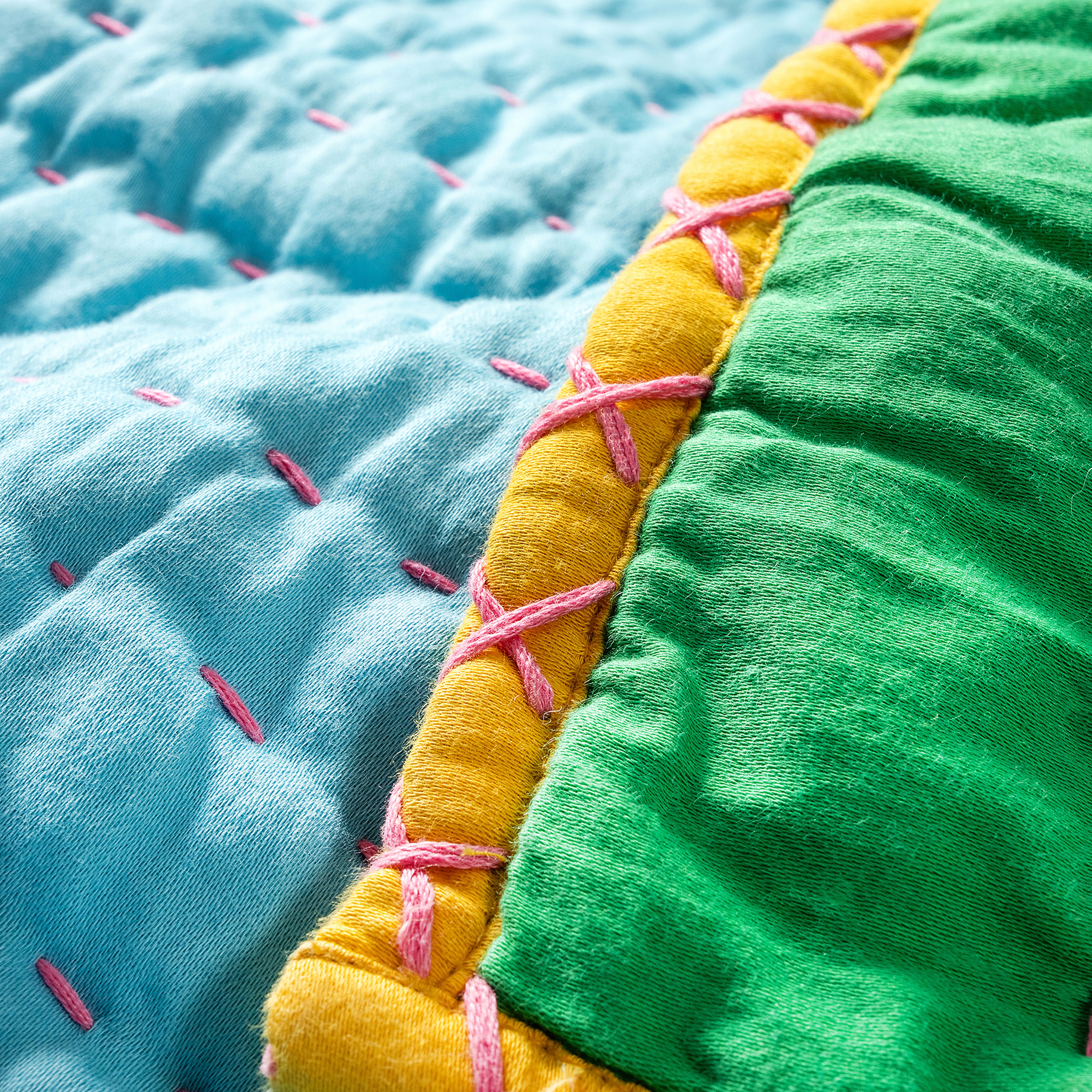 Okhla Yeşil - Mavi Çift Kişilik Pamuk Saten Yatak Örtüsü Seti