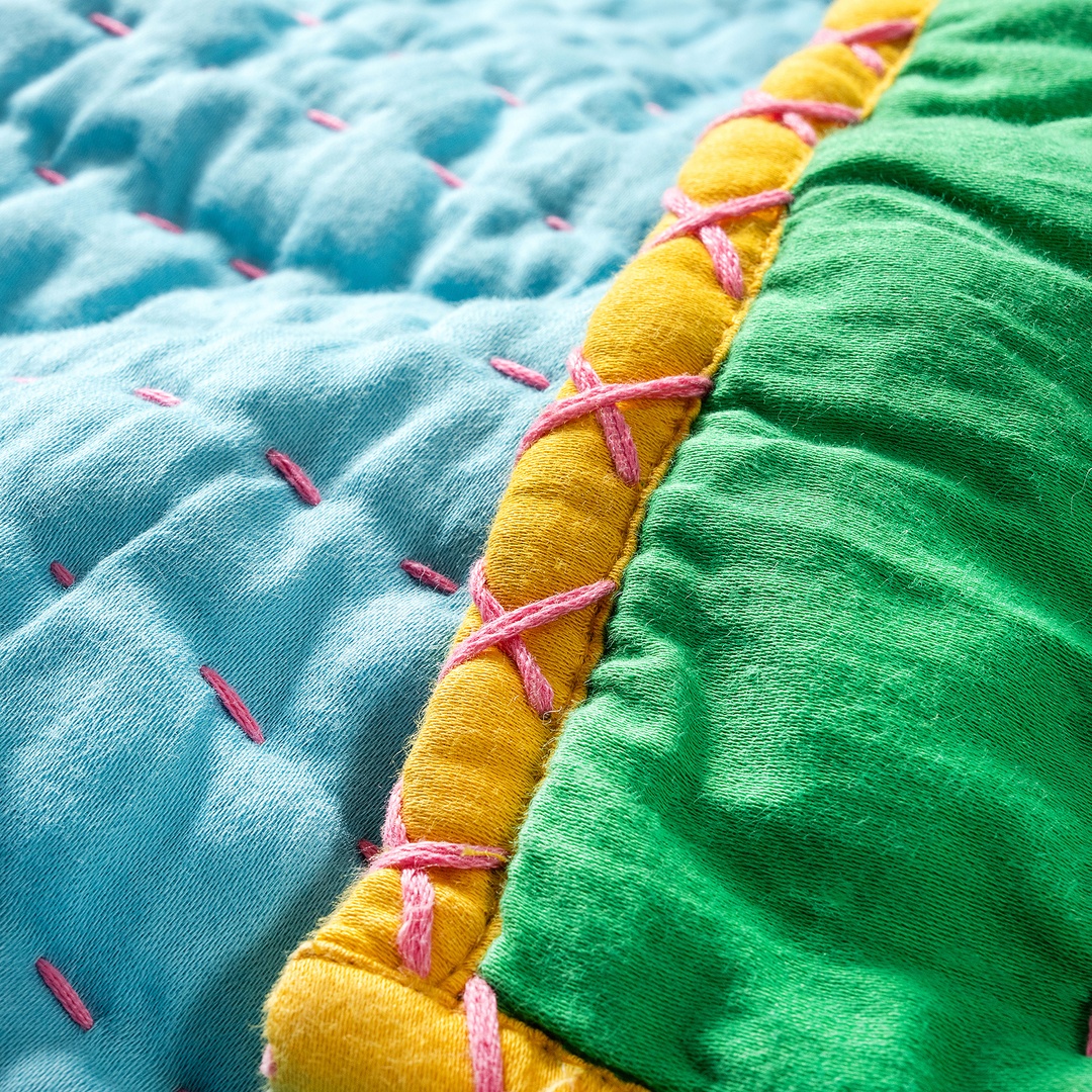 Okhla Yeşil - Mavi Kıng Sıze Pamuk Saten Yatak Örtüsü Seti