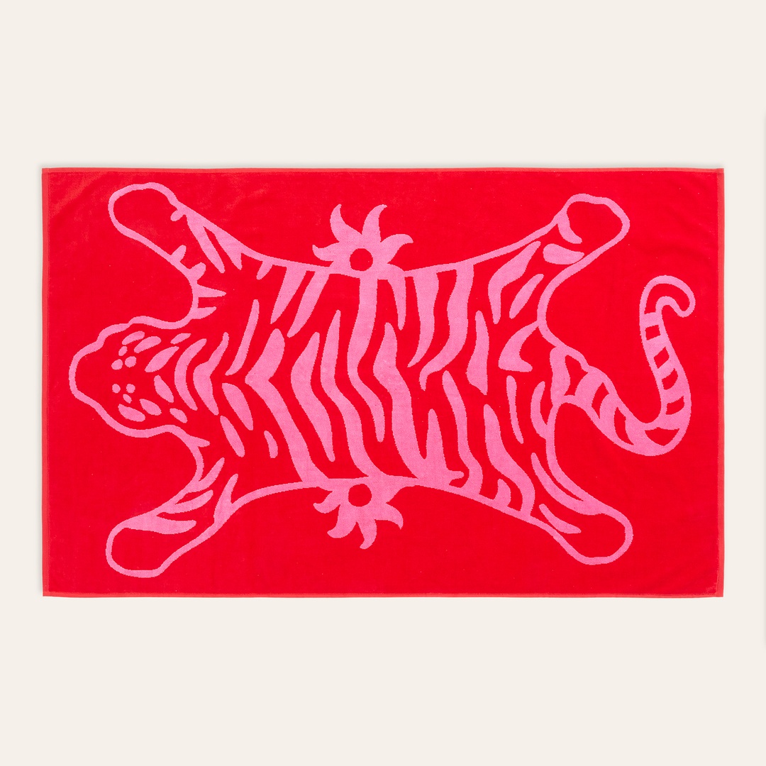 Tabea Pamuk Kadife Plaj Havlusu 90x150 Cm Pembe - Kırmızı