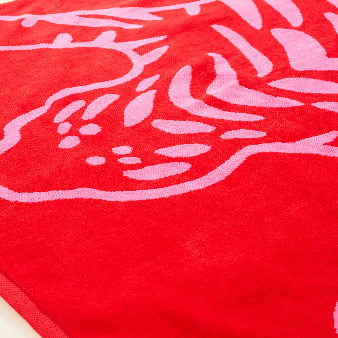 Tabea Pamuk Kadife Plaj Havlusu 90x150 Cm Pembe - Kırmızı