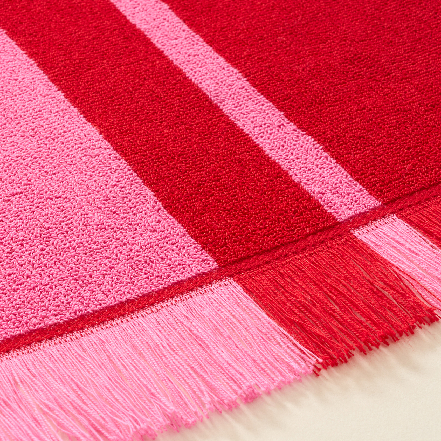 Vıseu Saçaklı Jakarlı Geniş Çizgili Pamuk %100 Pamuk Plaj Havlusu 90x150 Cm Pembe - Kırmızı