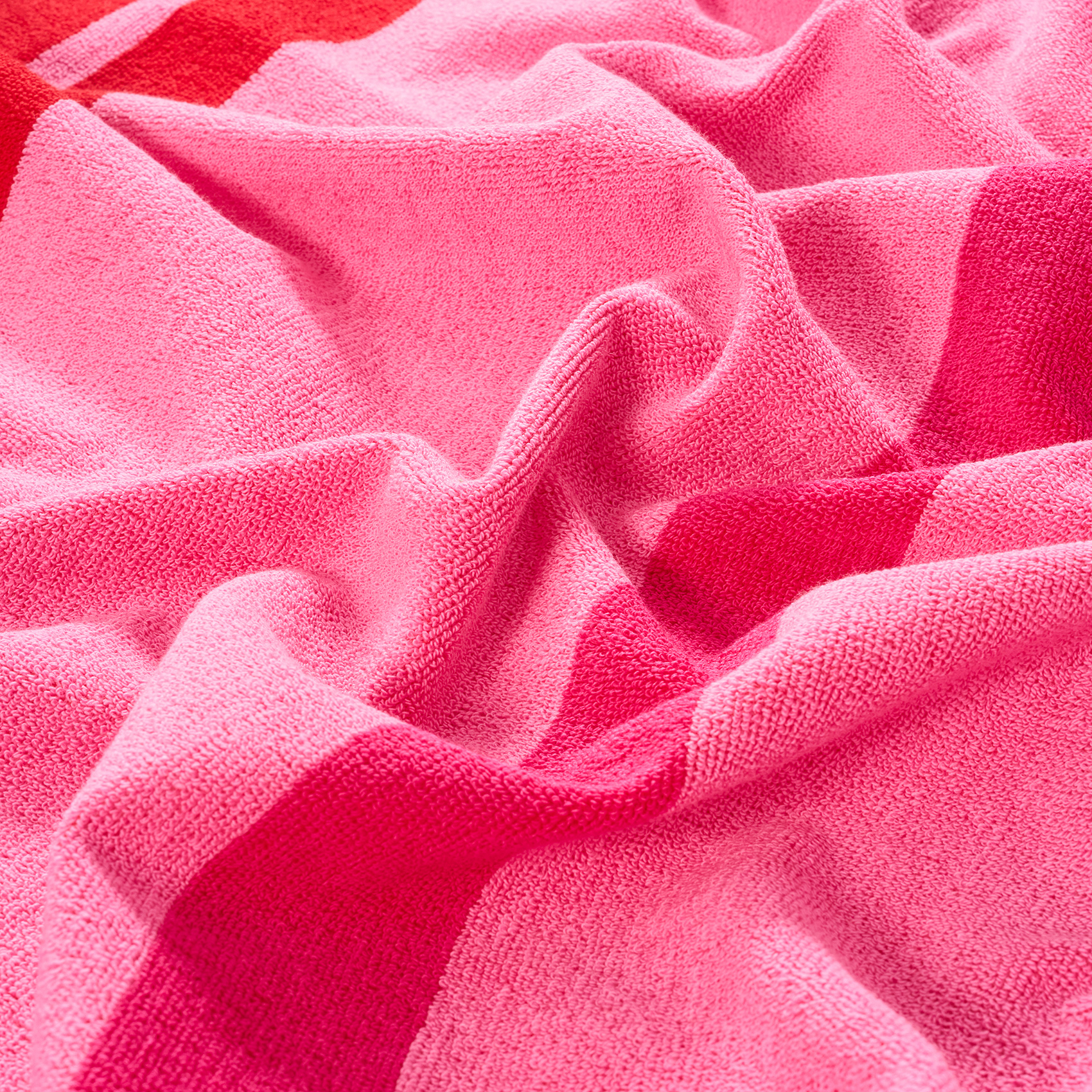 Vıseu Saçaklı Jakarlı Geniş Çizgili Pamuk %100 Pamuk Plaj Havlusu 90x150 Cm Pembe - Kırmızı