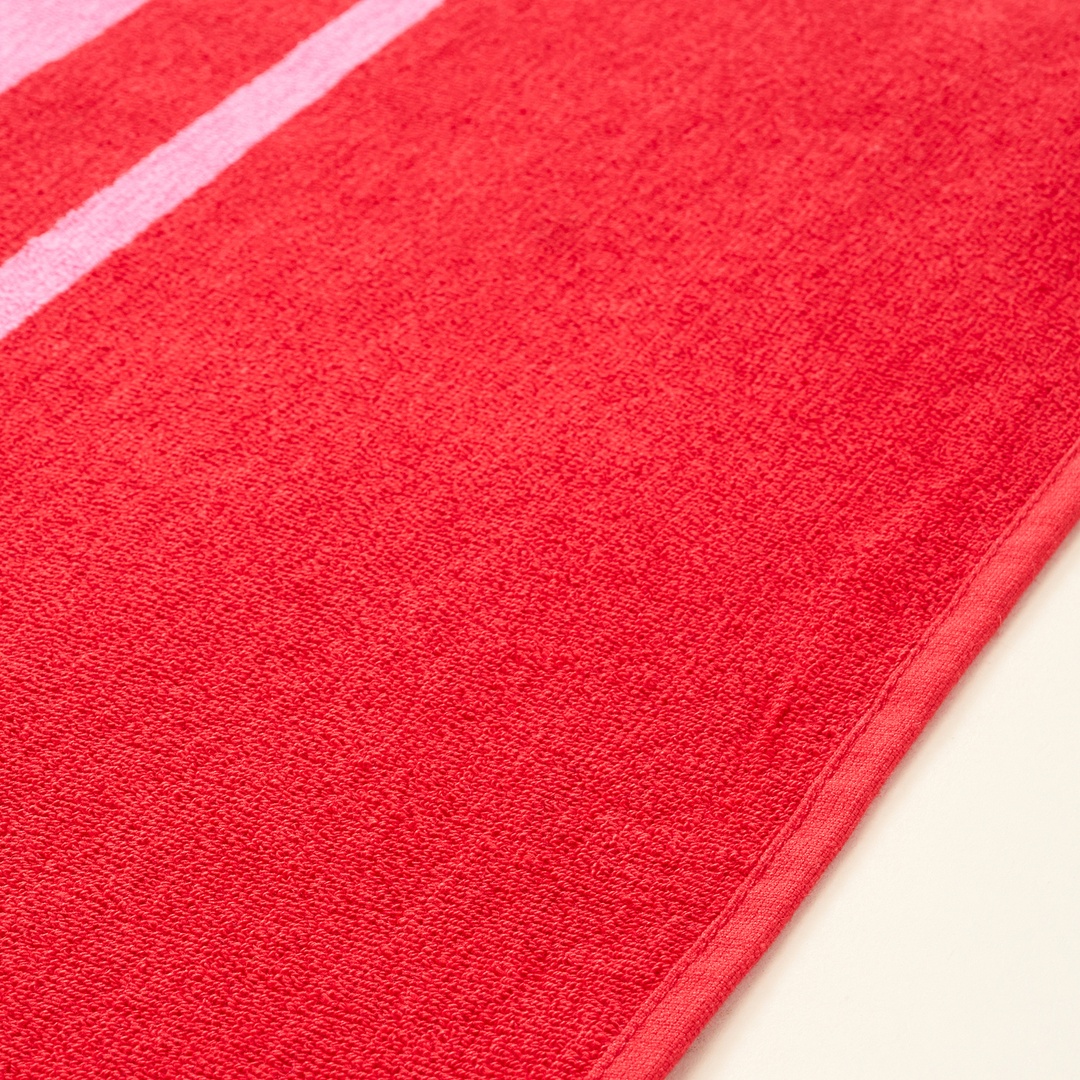 Vıseu Saçaklı Jakarlı Geniş Çizgili Pamuk %100 Pamuk Plaj Havlusu 90x150 Cm Pembe - Kırmızı
