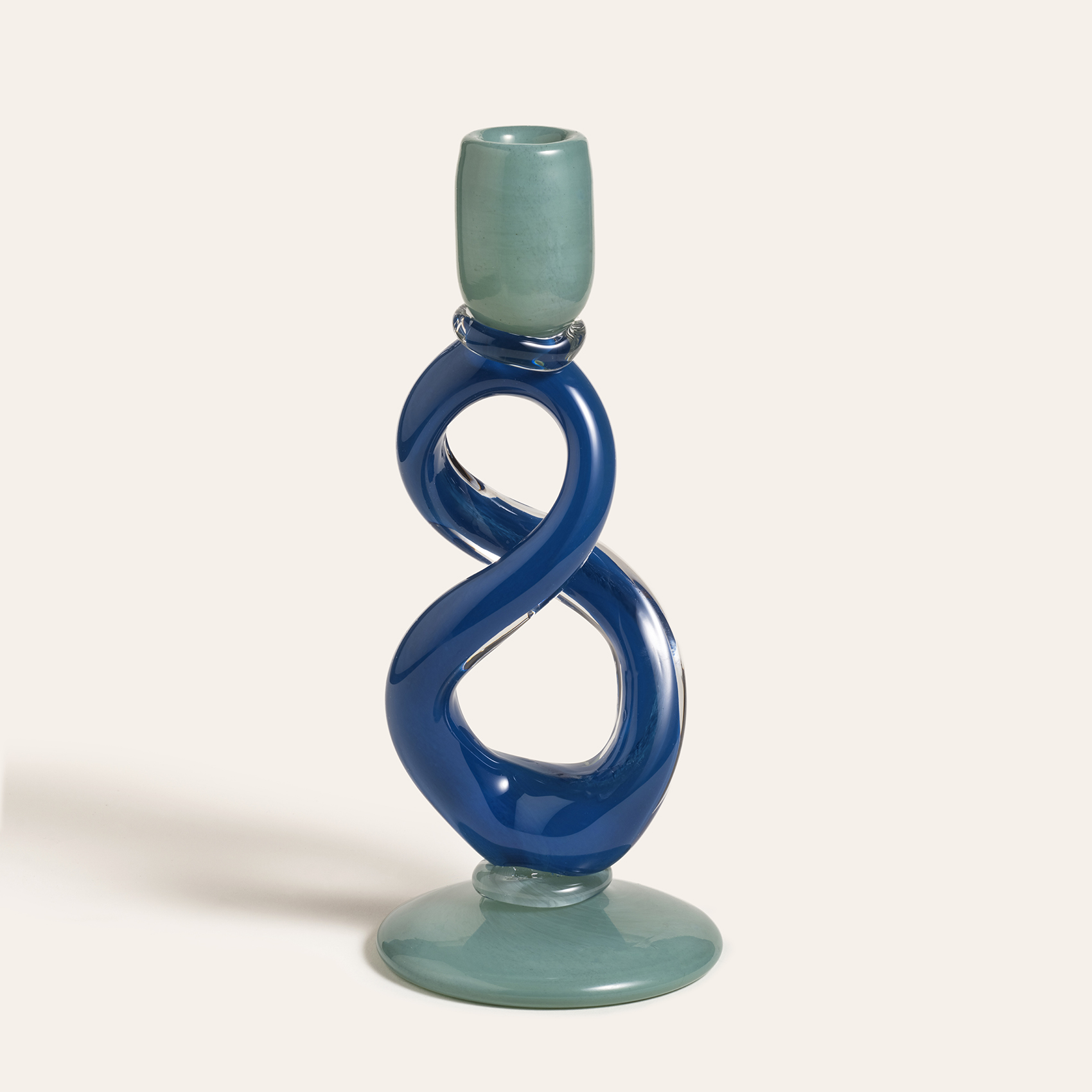 Baıta El Üretimi Cam Şamdan 12x12x29 Cm Mavi - Yeşil