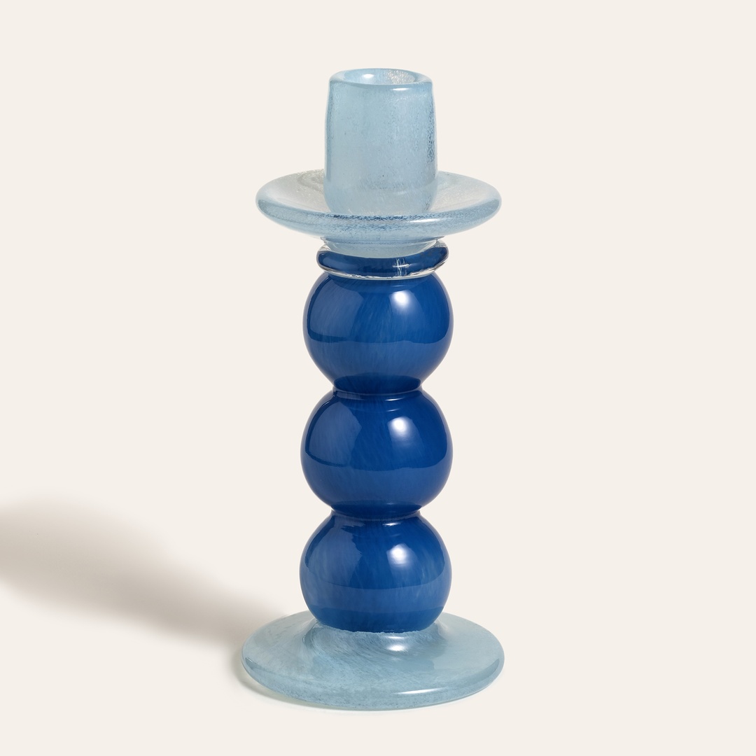 Baıta El Üretimi Cam Şamdan 10.5x10.5x24 Cm Mavi - Lacıvert