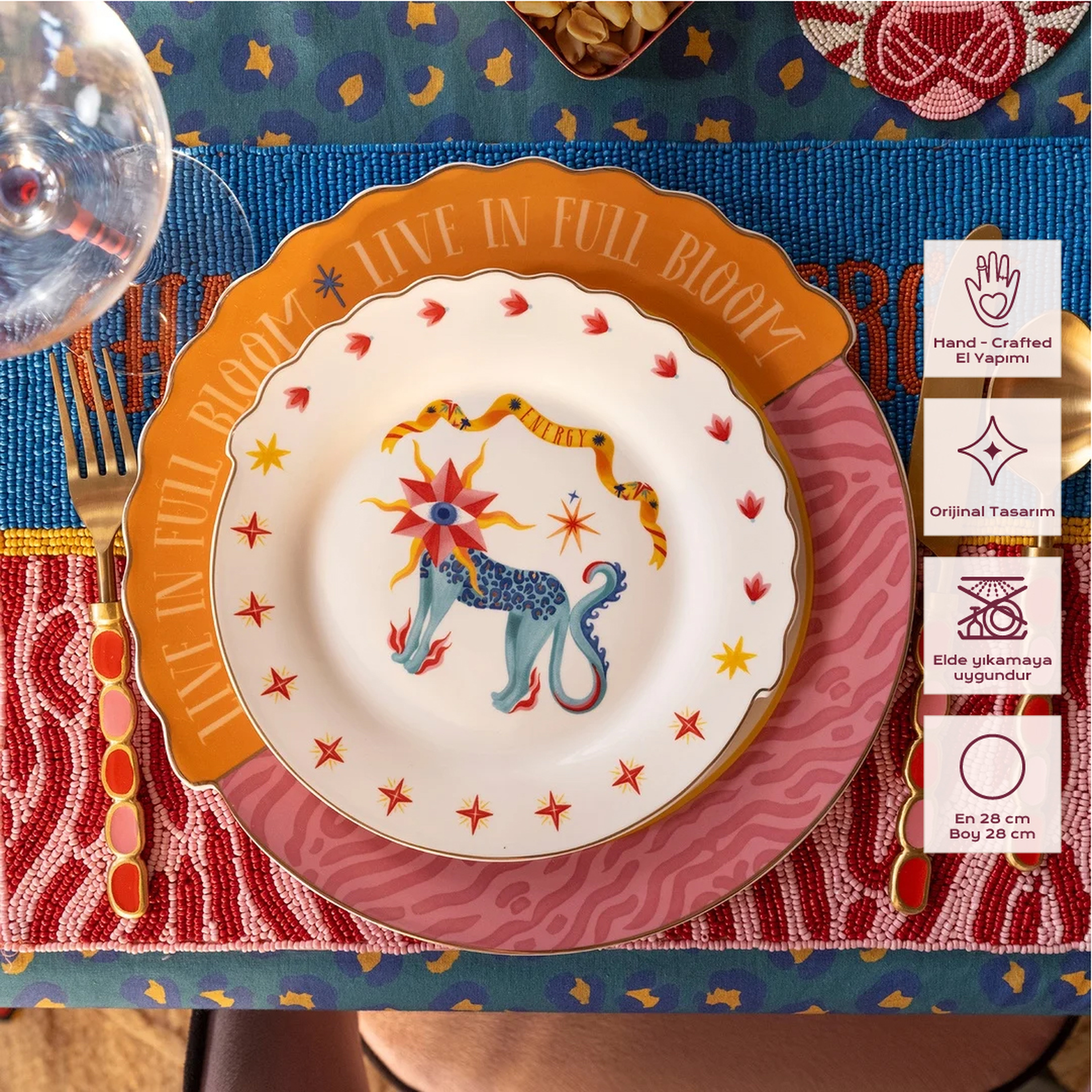 Luohu Porselen Yemek Tabağı 28 Cm Renkli